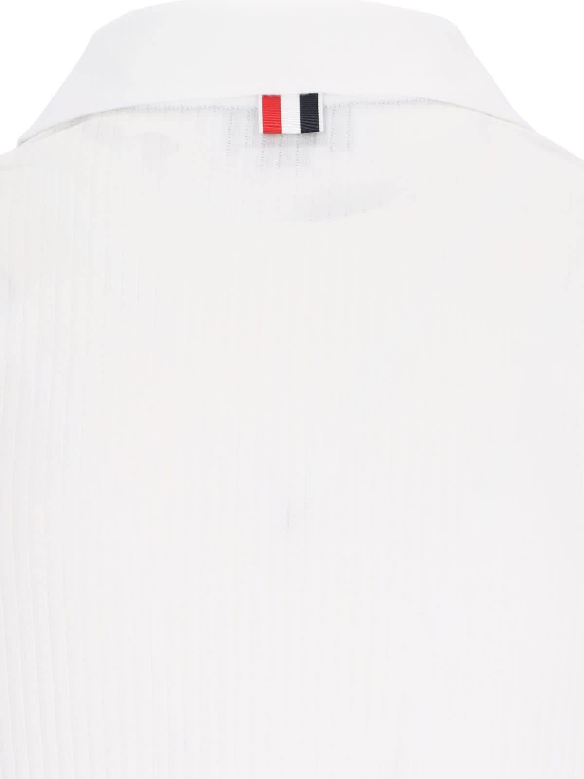 Shop Thom Browne Three Stripes Knit Polo Shirt In White