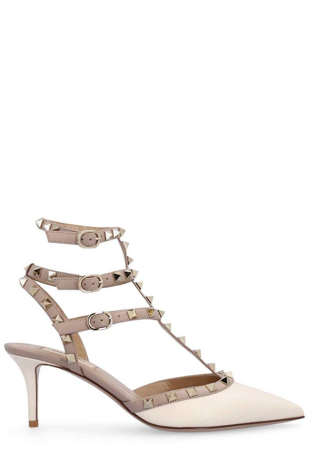 Shop Valentino Garavani Rockstud Slingback Pumps In White