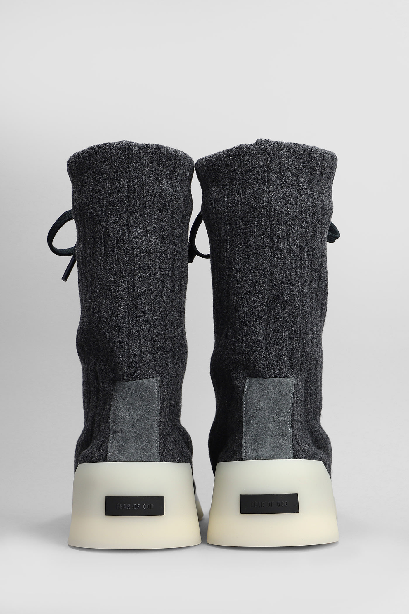 Shop Fear Of God Moc Knit High Ankle Boots In Black Wool