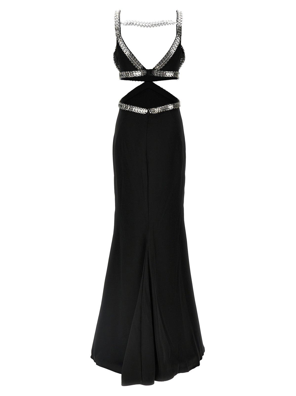 Shop Pinko Metallic Embellished Elegant Long Dress In Nero