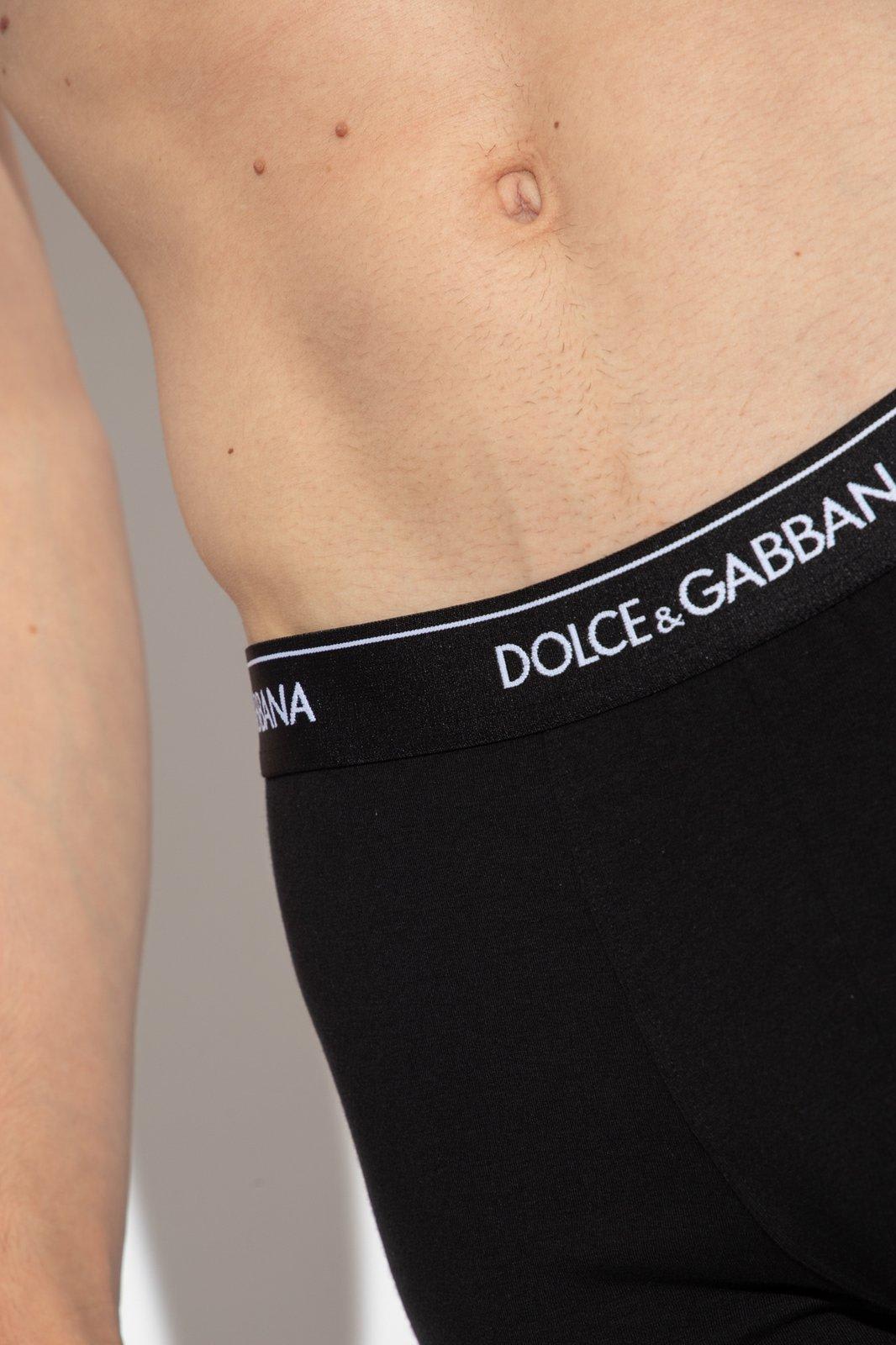 Shop Dolce & Gabbana Set Of Two Logo Waistband Boxers In Nero