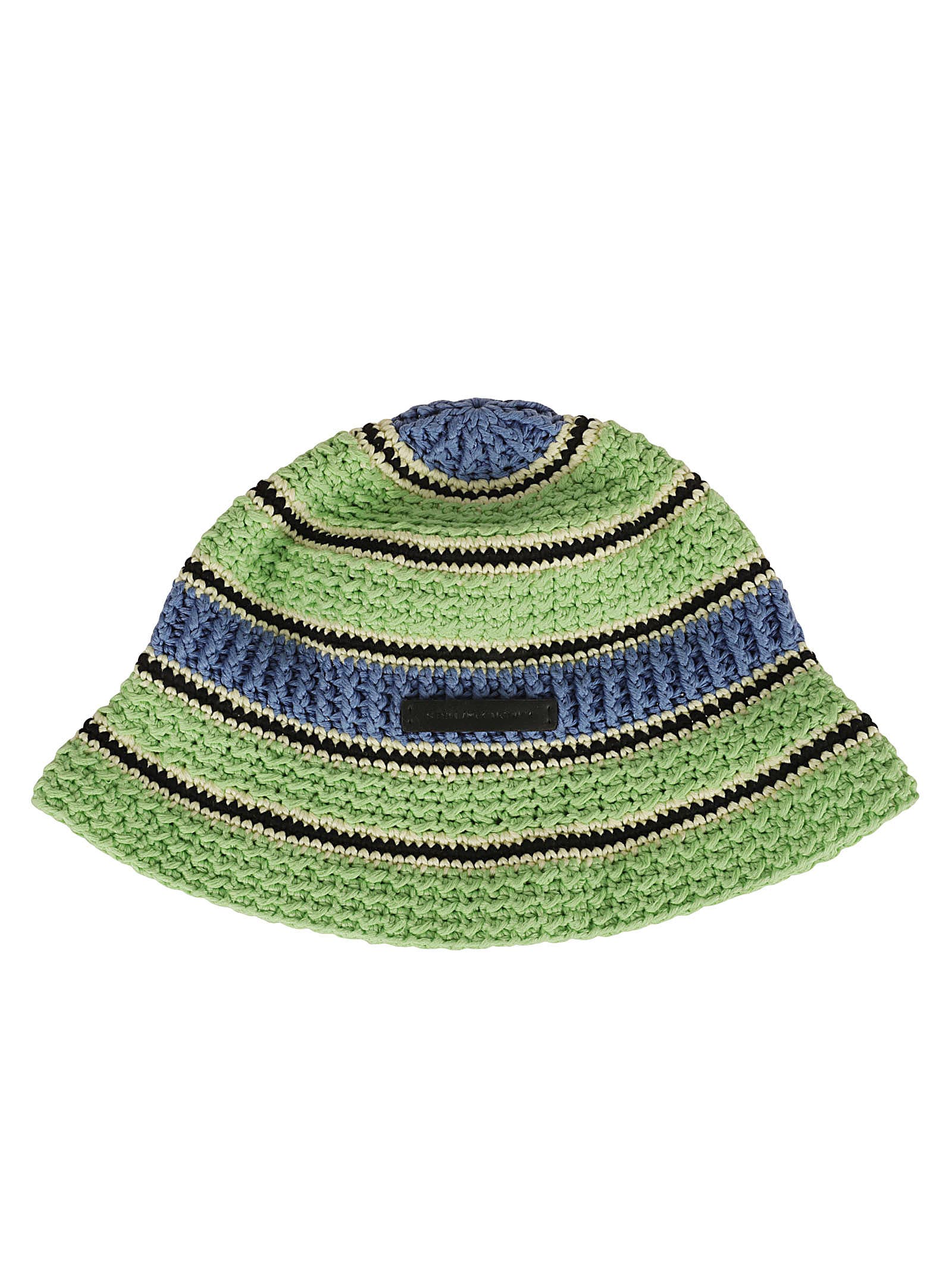 Stella Mccartney Striped Cotton Crochet Hat In Green