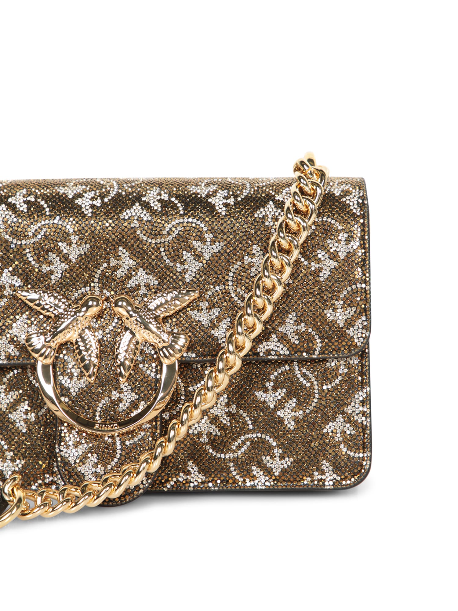 Shop Pinko Love Mini Bronze Strass Bag In Metallic