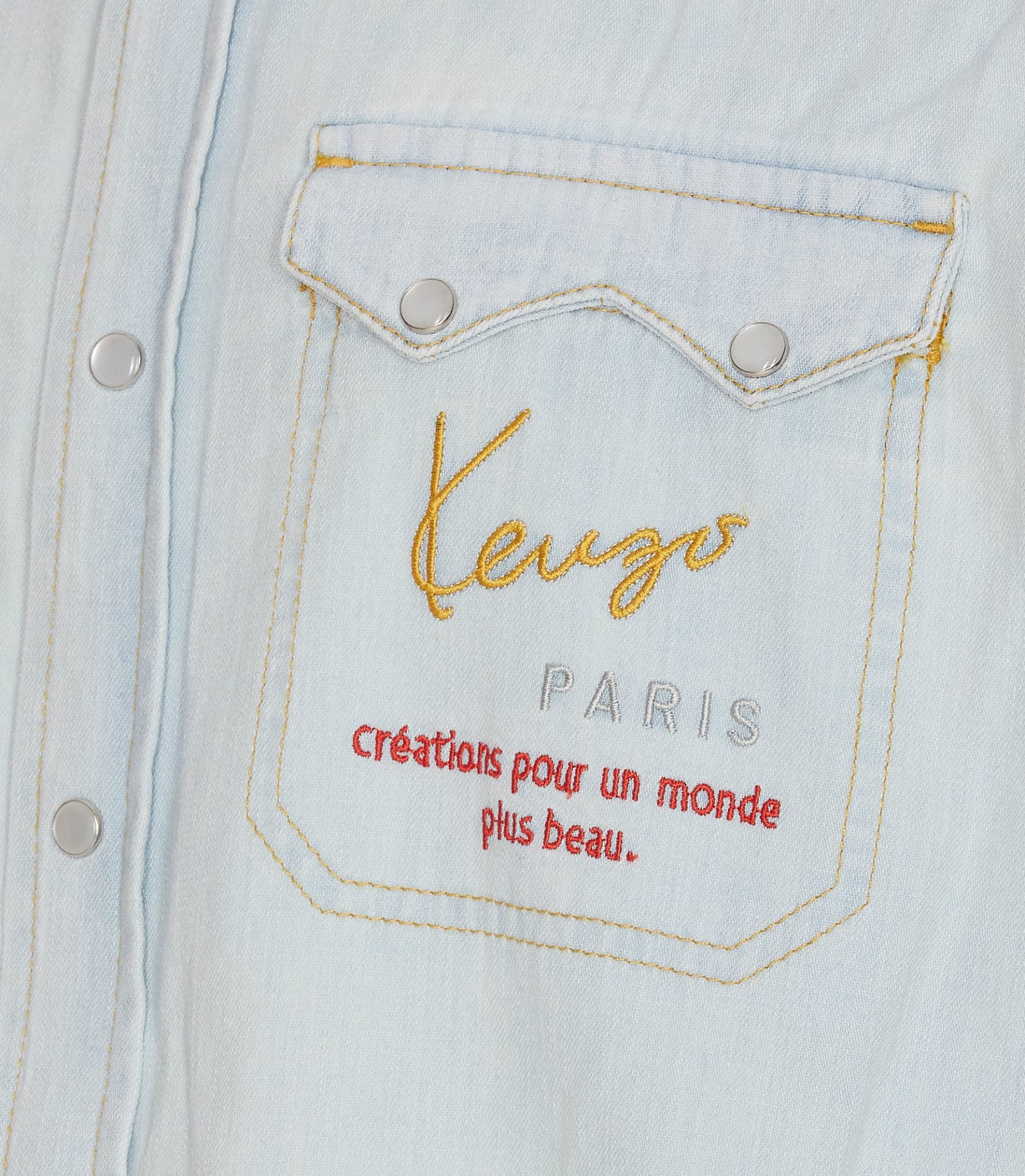 Shop Kenzo Signature Western Shirt In Db Bleached Blue Denim
