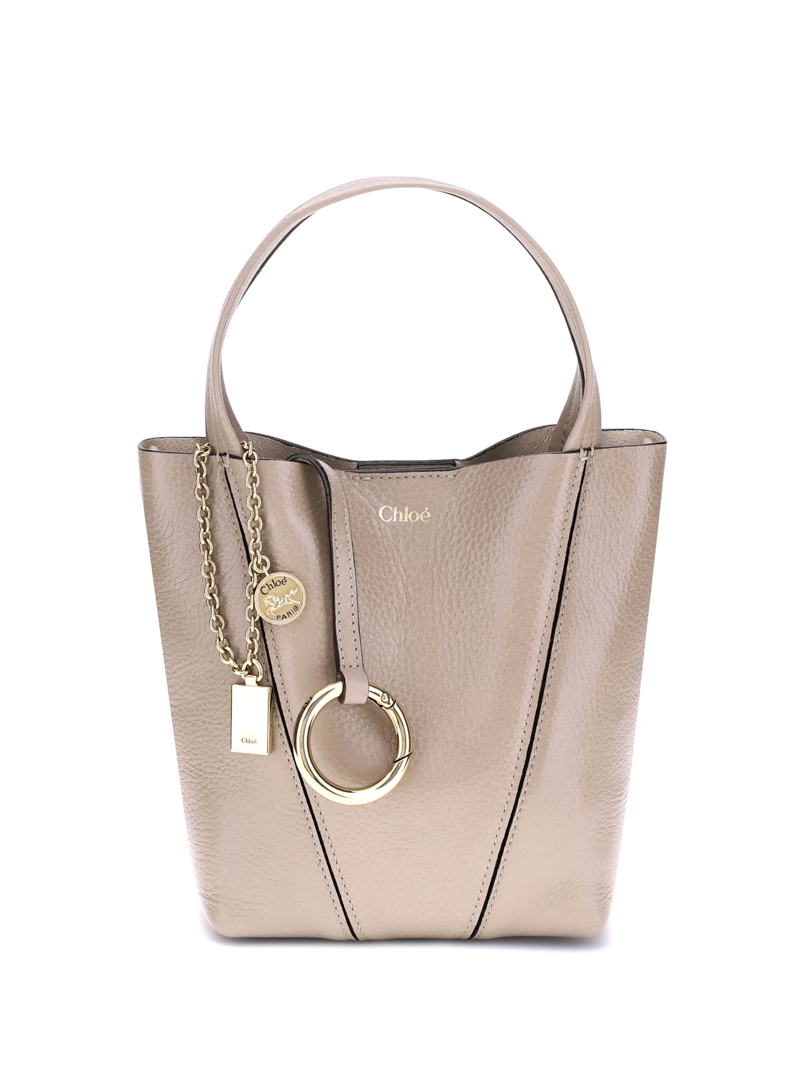 Chloé Spin Small Leather Tote Bag In Neutral