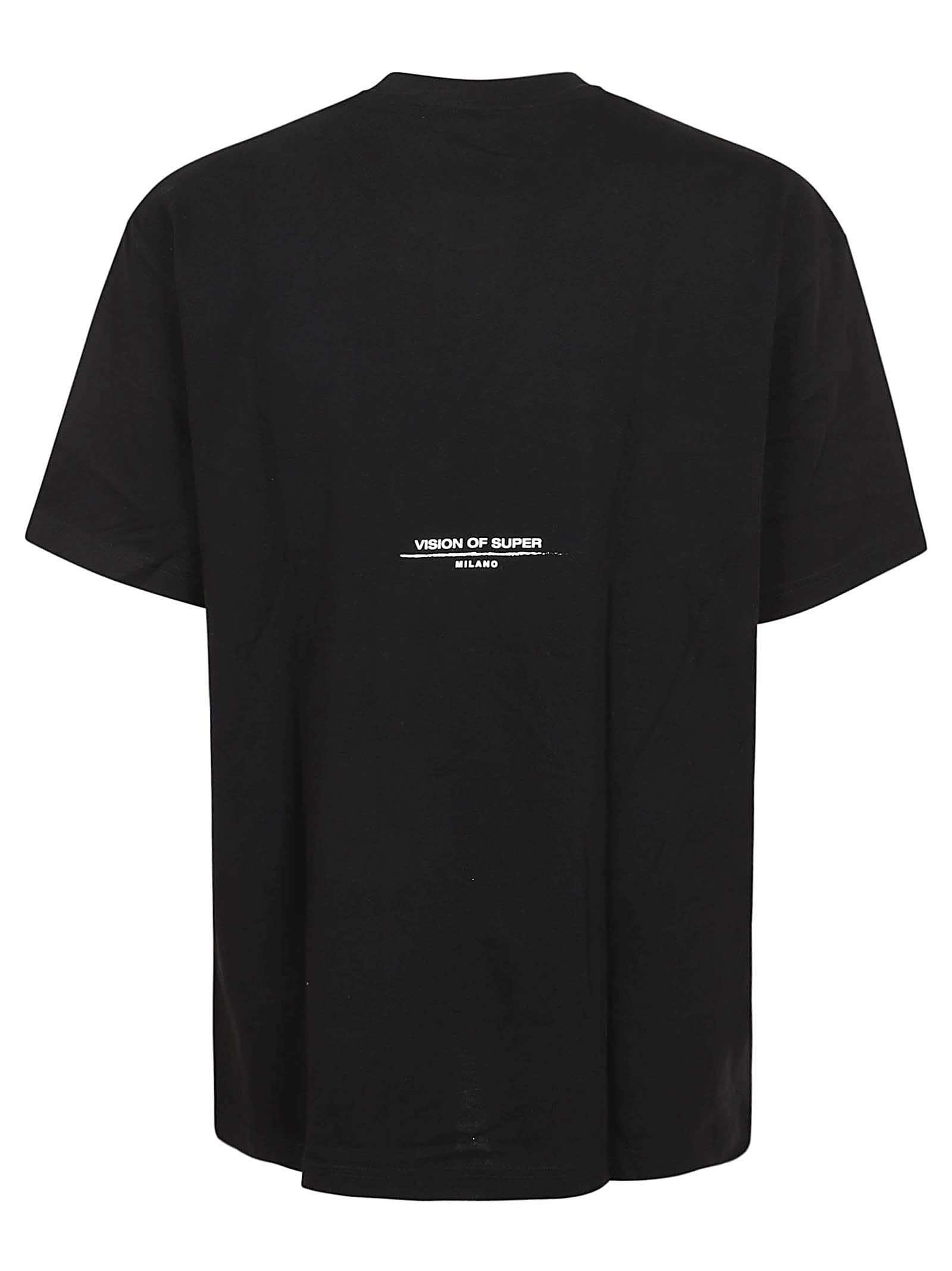 Shop Vision Of Super Black T-shirt With Flames Logo And Metal Label