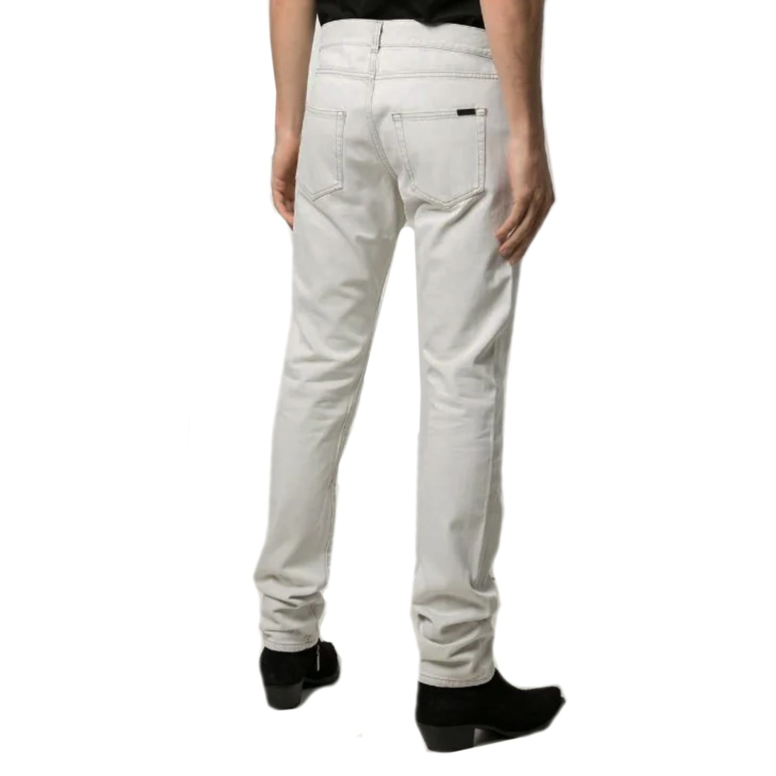 Shop Saint Laurent Cotton Denim Slim Jeans In Gray