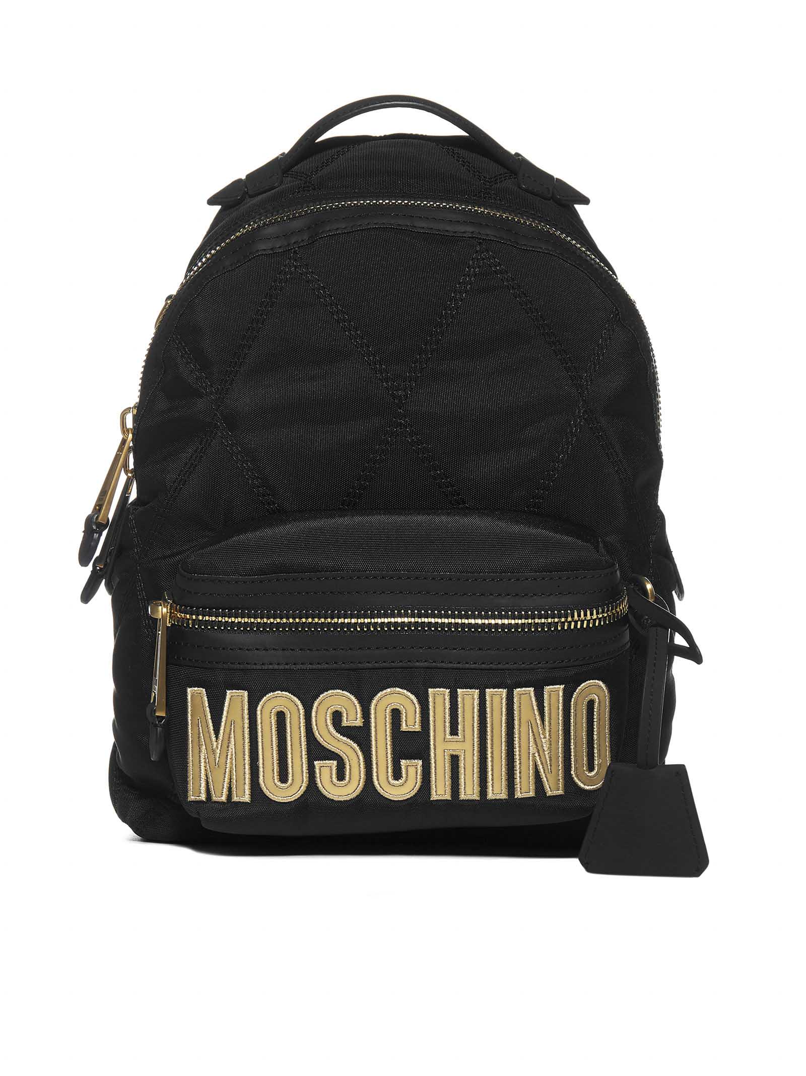 Moschino Logo Diamond-quilted Nylon Medium Backpack