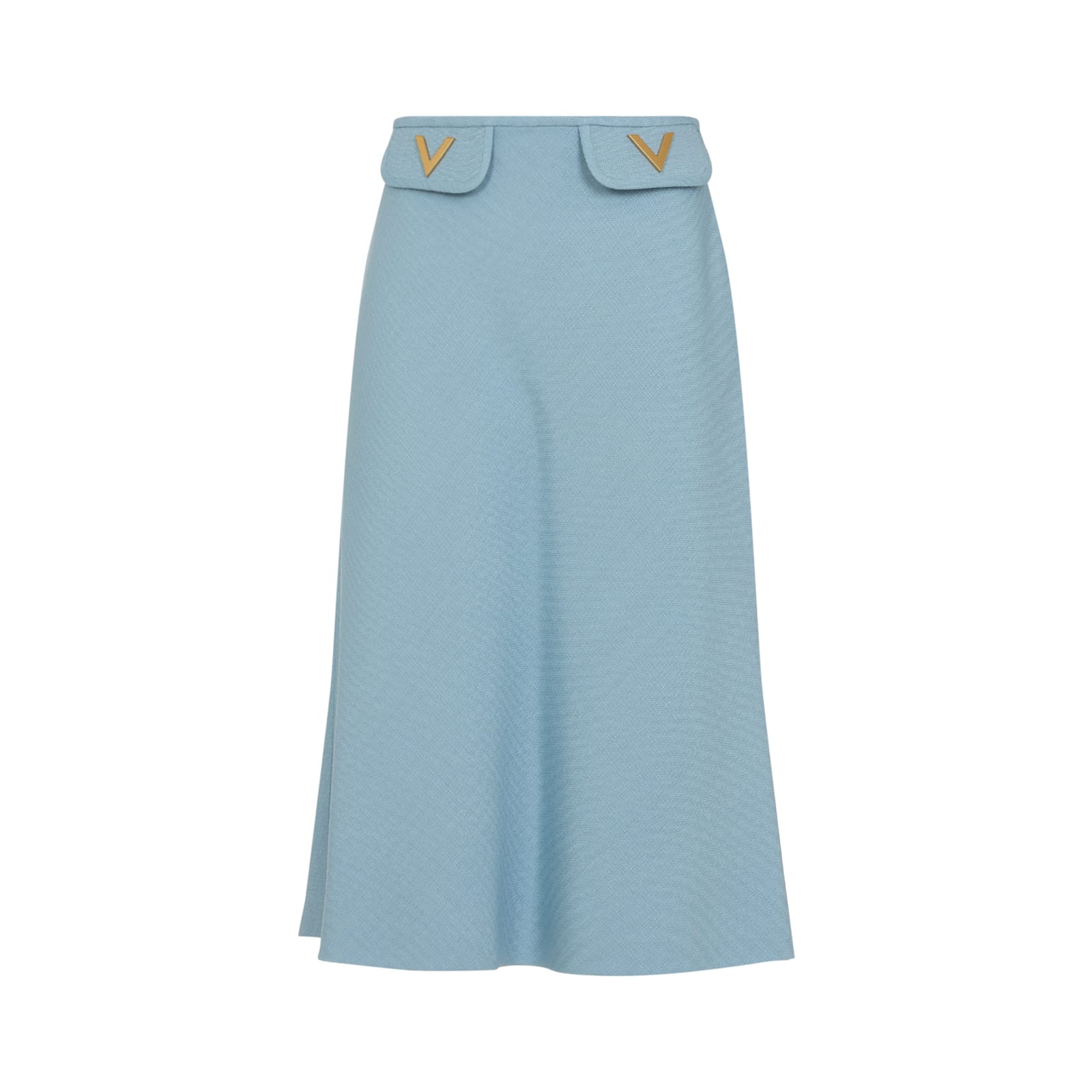 Valentino Womens Bluish Grey Vlogo Hardware Flared Woven Midi Skirt In Blue