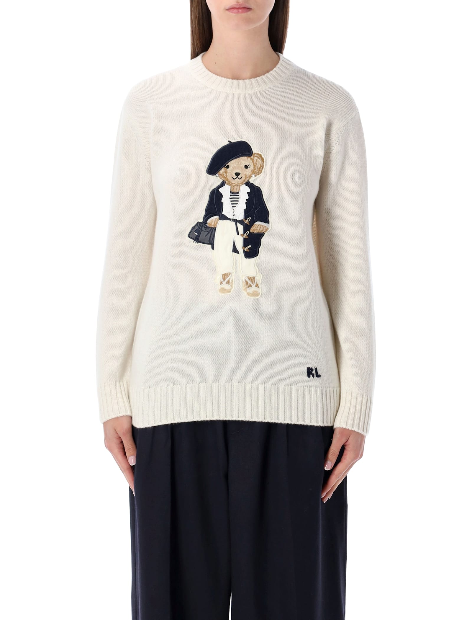 Ralph Lauren Crewneck Polo Bear Sweater In White