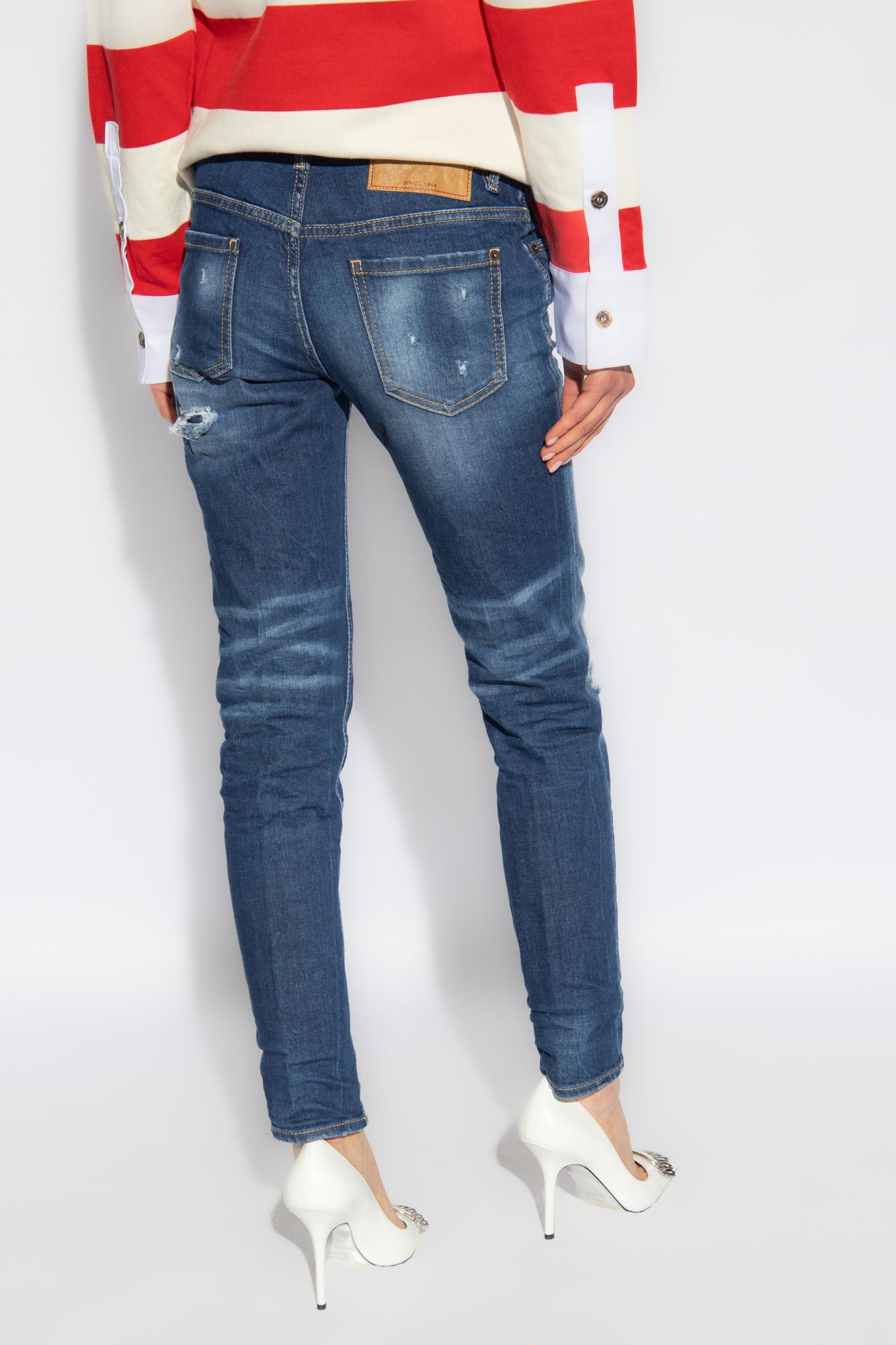 Shop Dsquared2 Medium Waist Jennifer Jeans In Blue