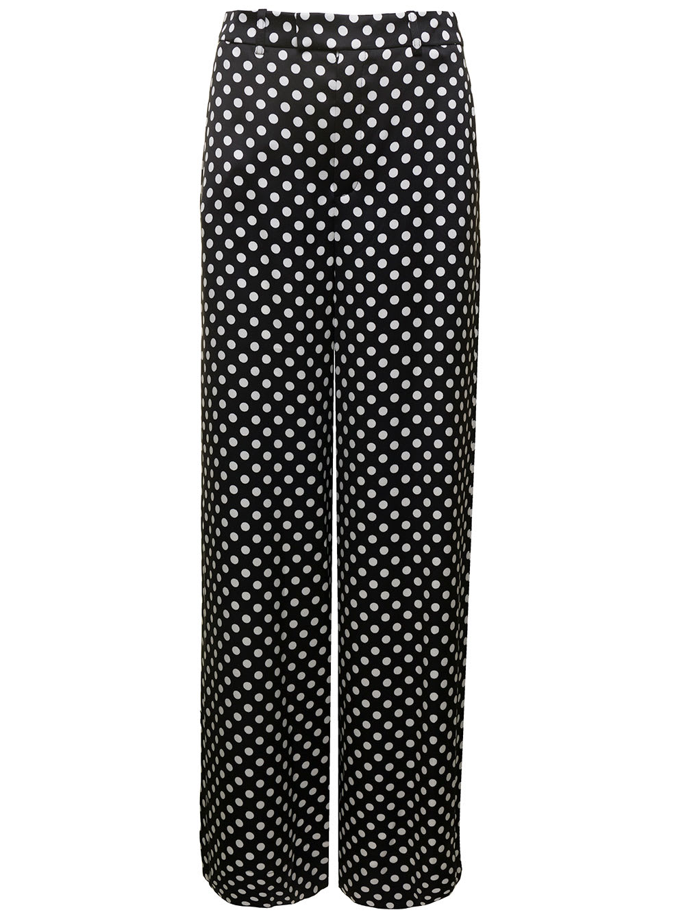 Saint Laurent Black And White Palazzo Trousers With Polka Dots Motif In Satin Woman In White/black