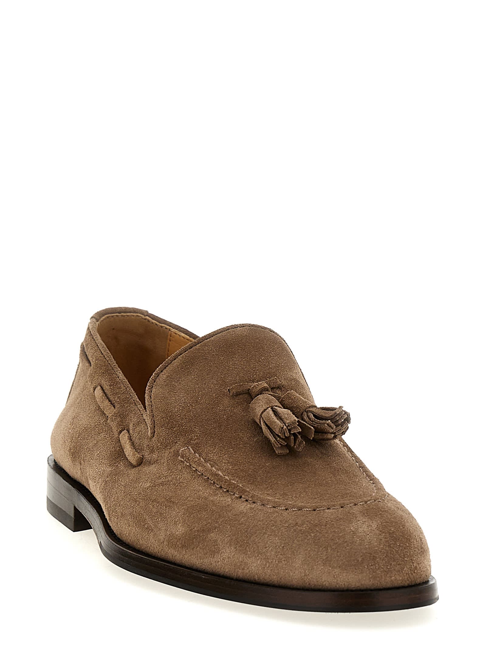 Brunello Cucinelli Suede Tassel Loafers In Beige