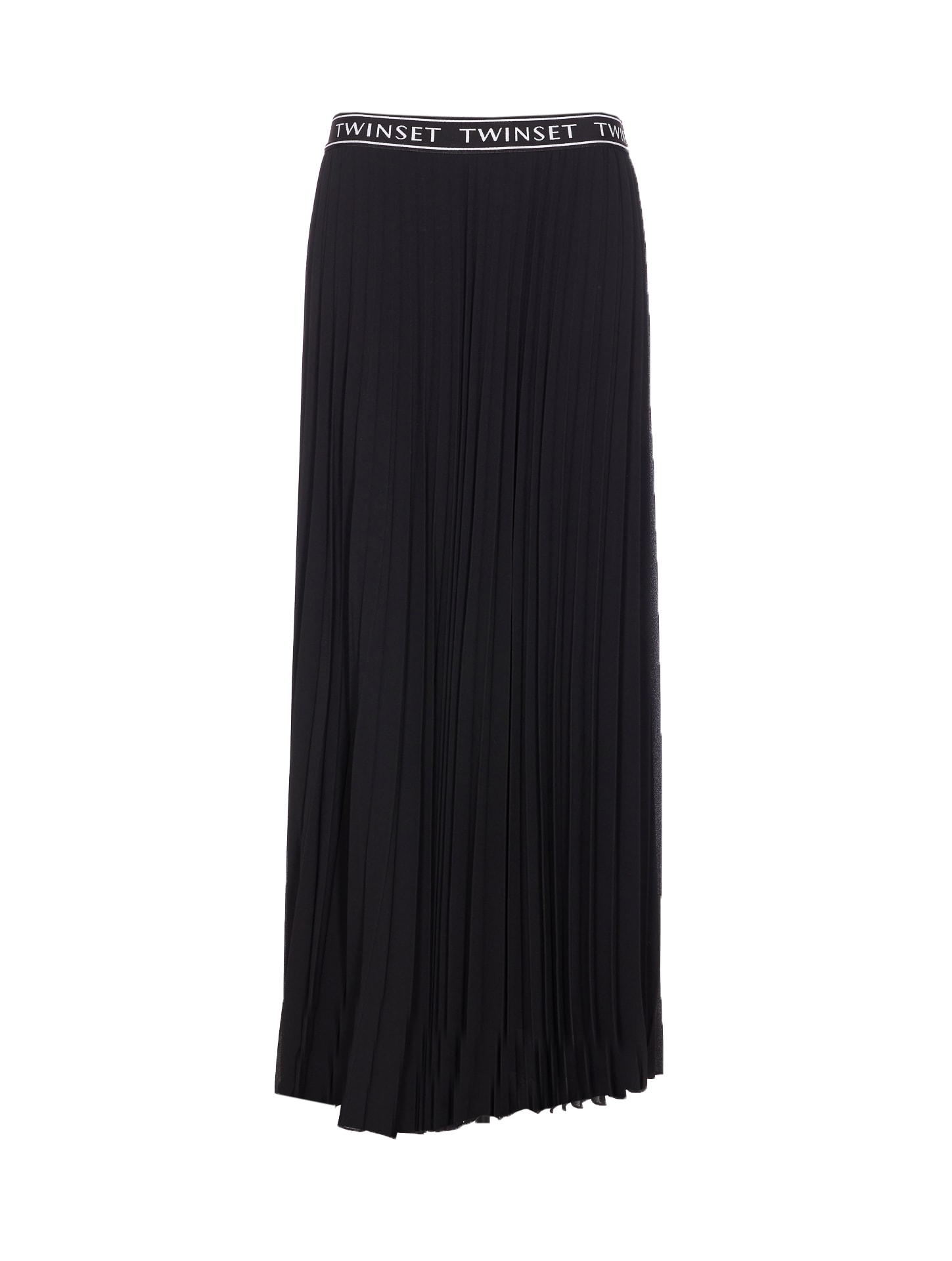 Twinset Pleated Midi Skirt Elastic Waist In Black