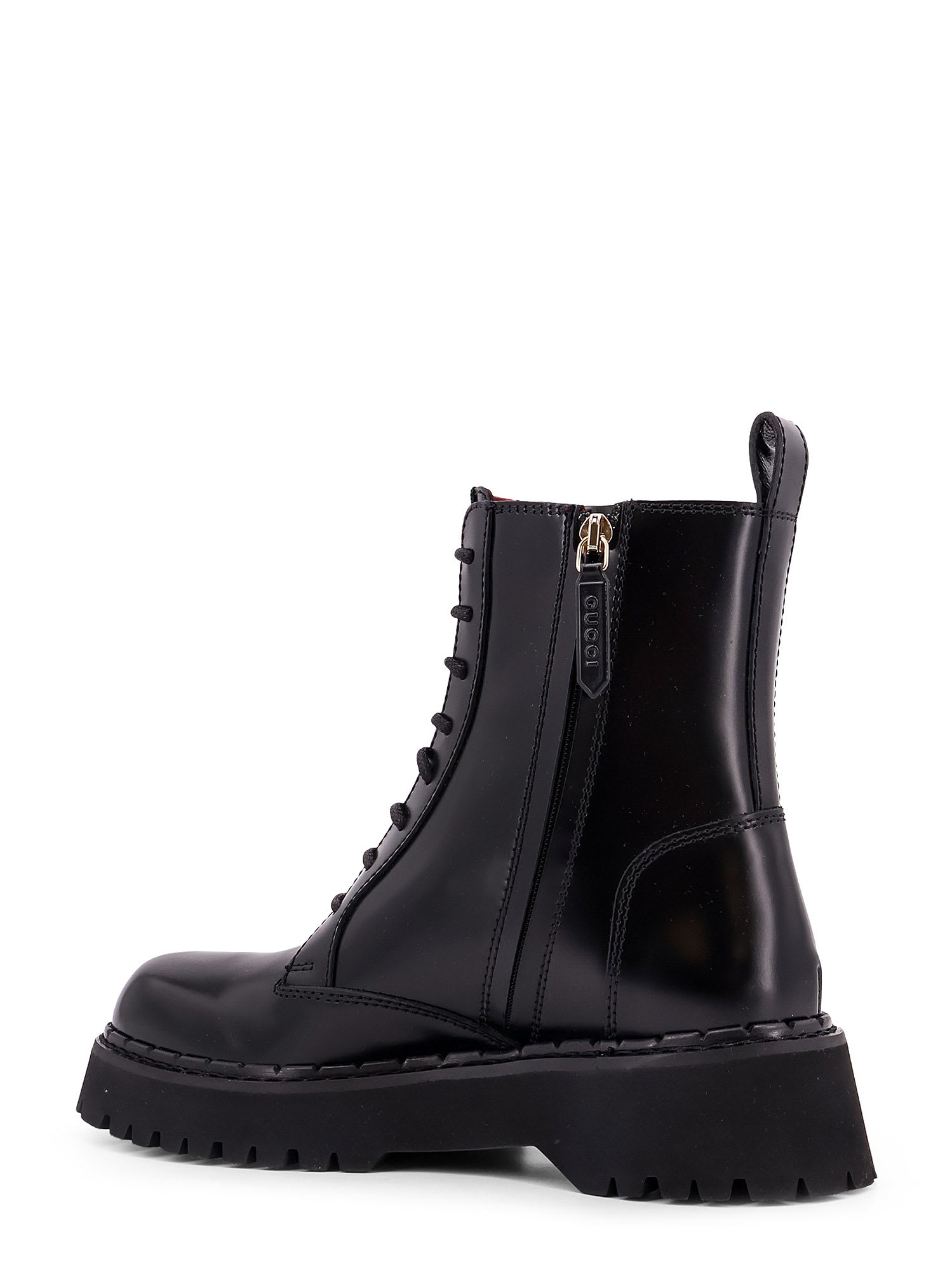 Gucci Thea Black Ankle Boots With Web Detail In Leather Woman In Black