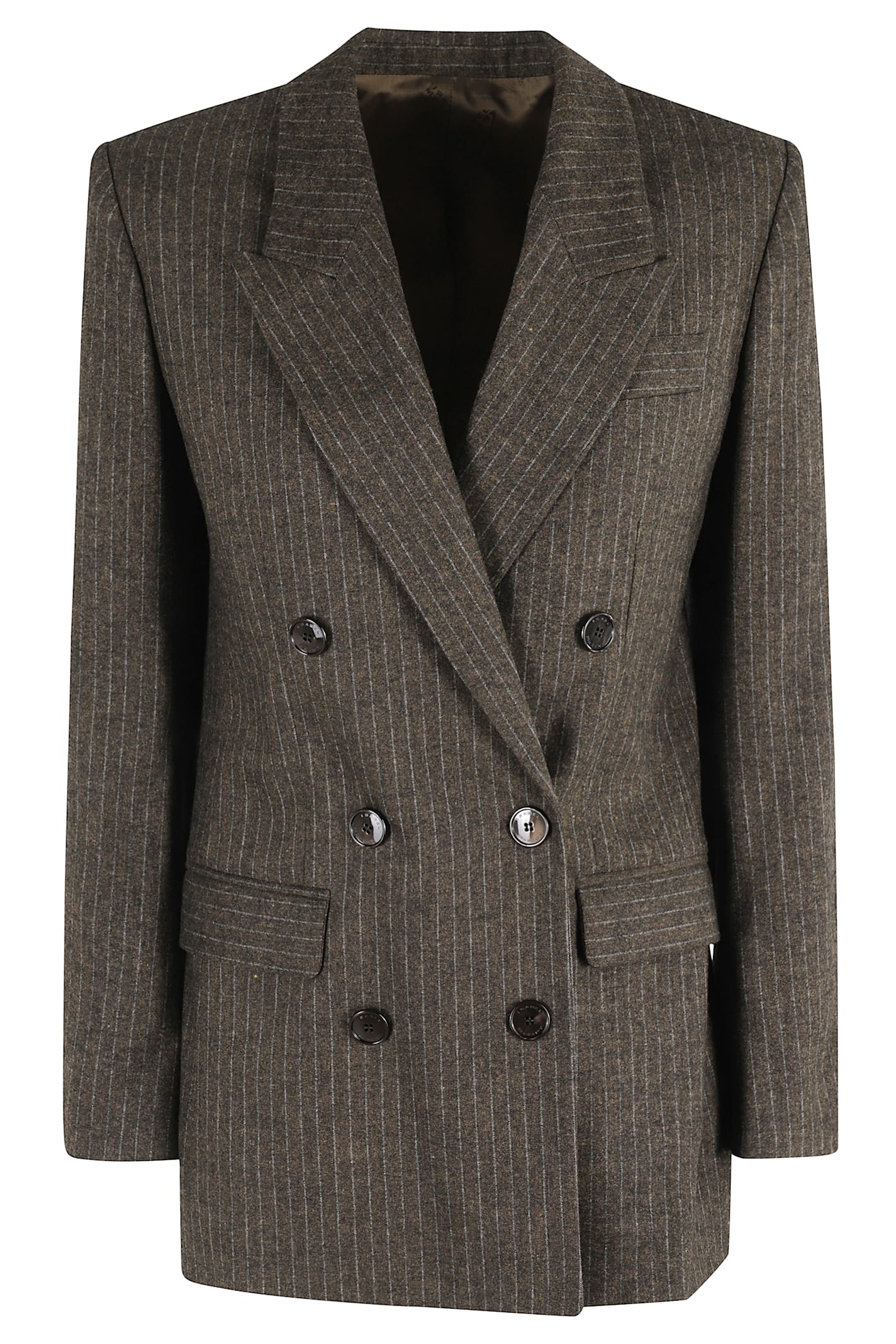 Isabel Marant Jevimagz Double-breasted Brown Striped Wool-blend Jacket In Brown
