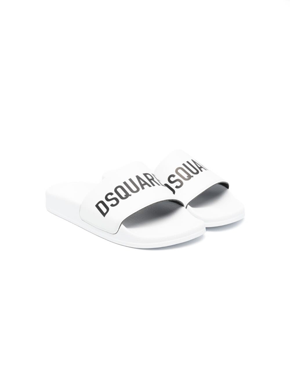 DSQUARED2 WHITE SLIPPERS WITH CONTRASTING LOGO