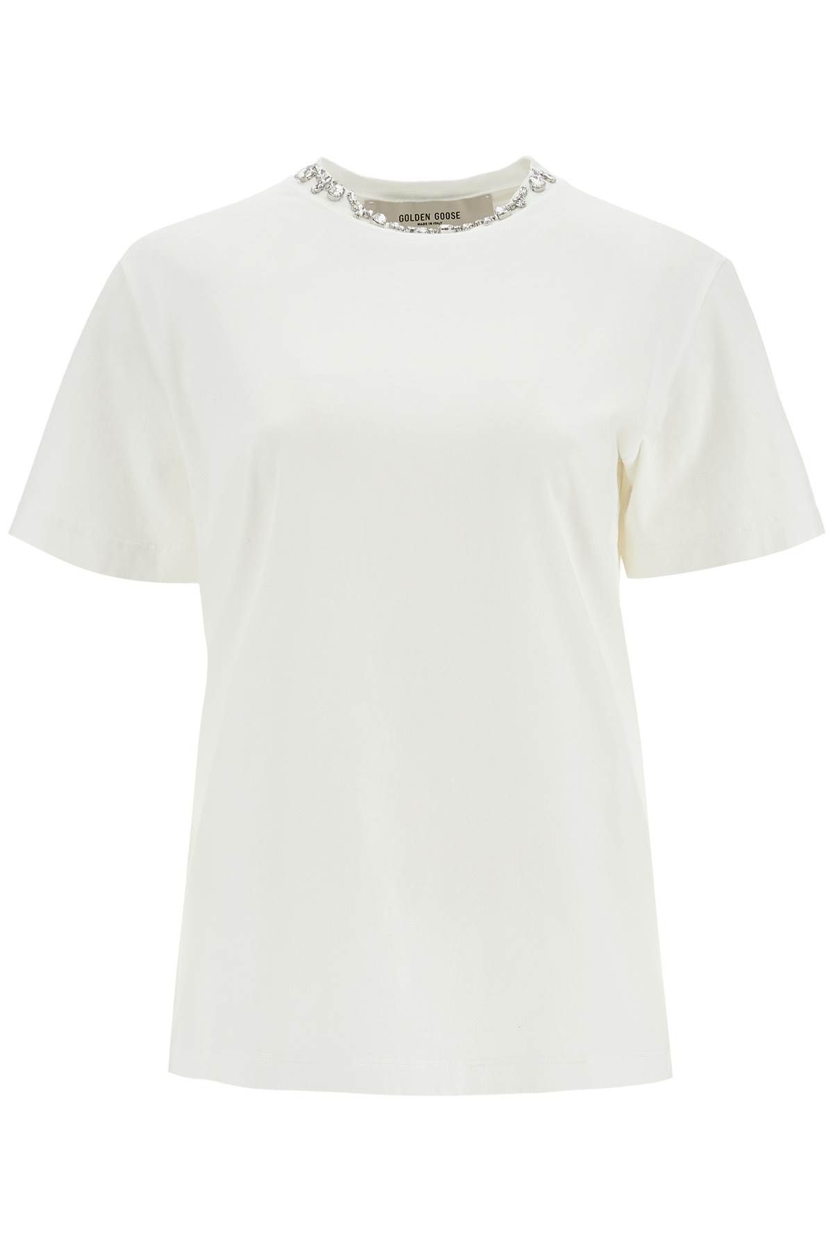 Vintage White Cotton T-shirt With Rhinestone Embroidery