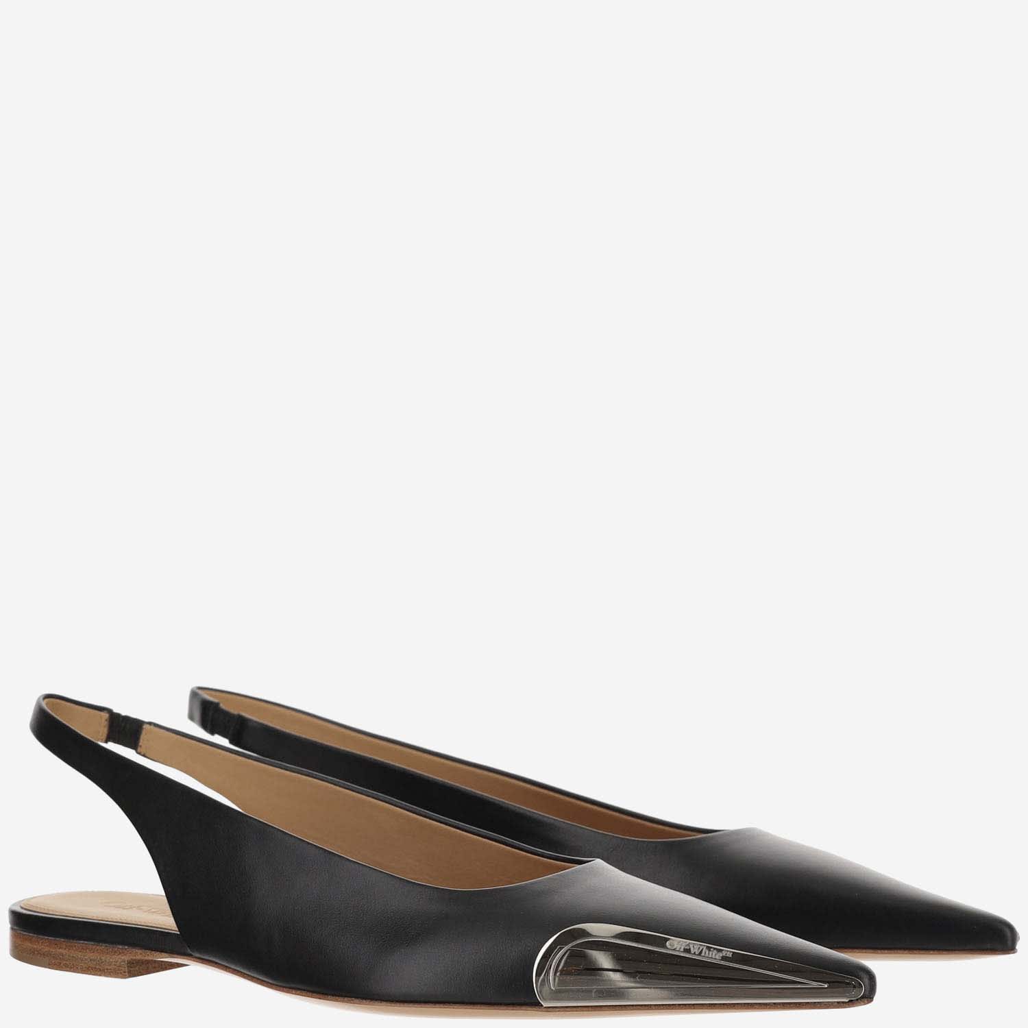 Shop Off-white Leather Slingback With Metallic Toe In Black