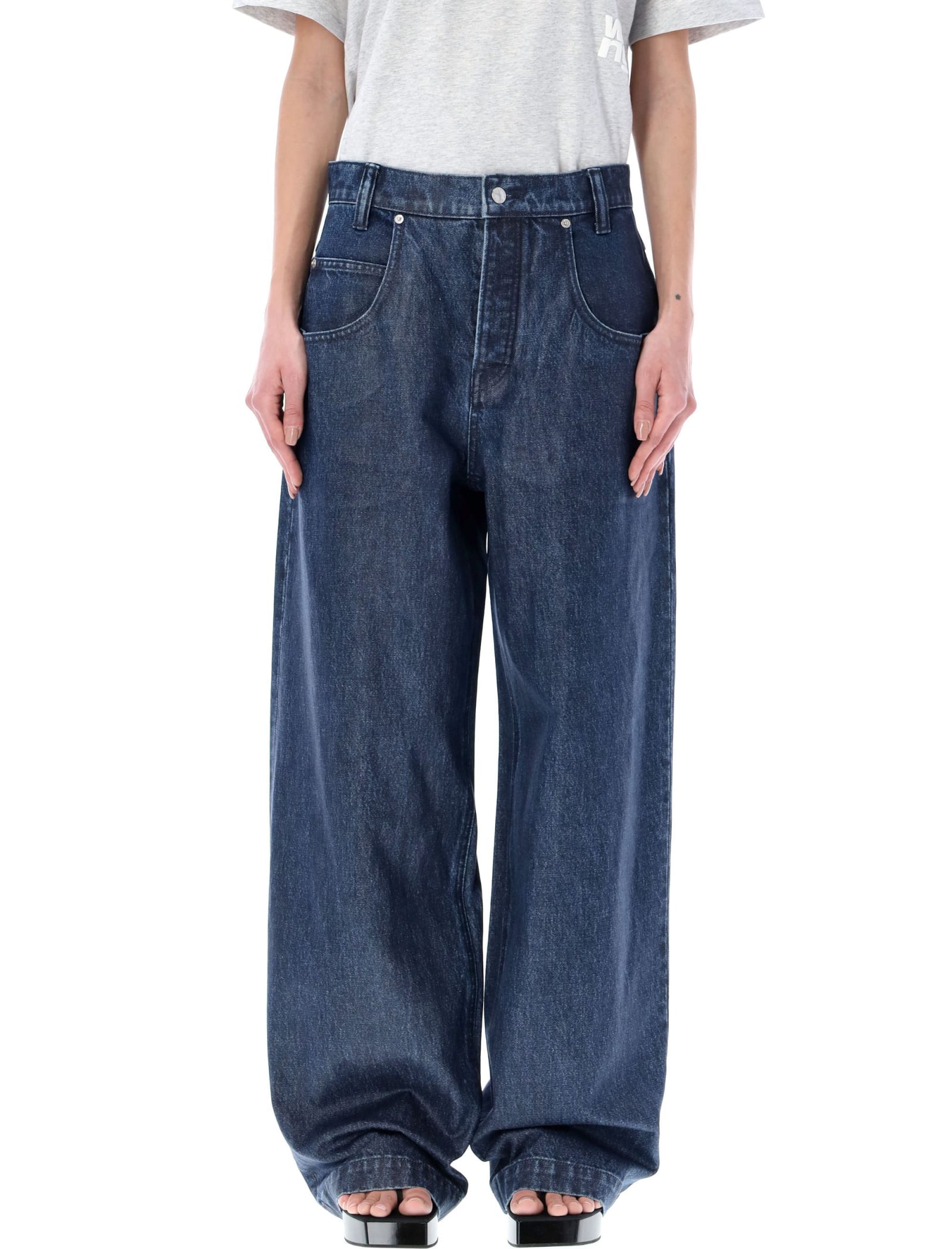 ALEXANDER WANG WIDE LEG JEAN IN COATED DENIM