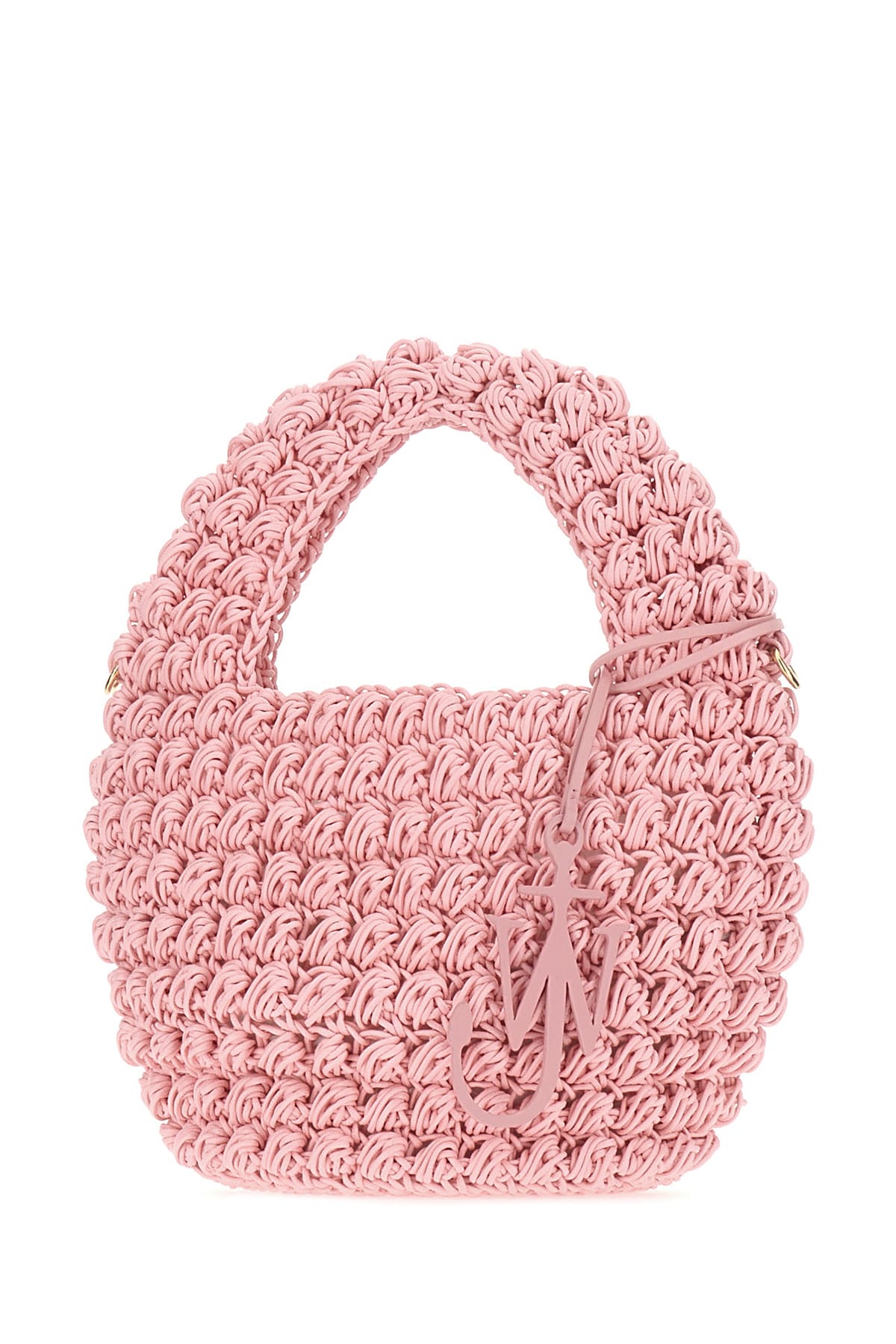 JW ANDERSON PINK CROCHETED COTTON POPCORN BUCKET HANDBAG 