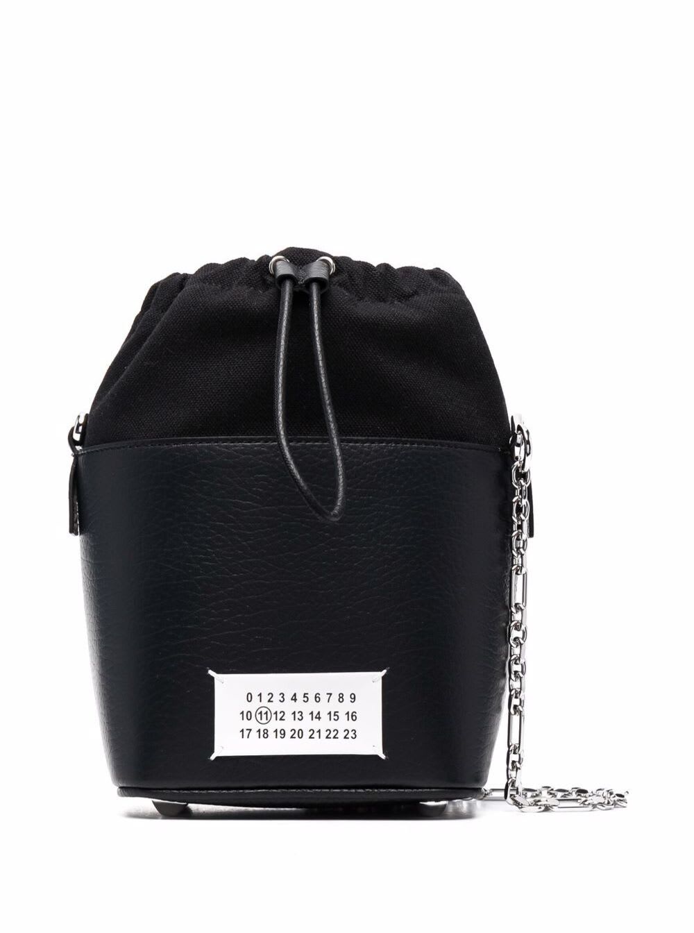 Shop Maison Margiela Bucket Bag In Black Leather And Canvas