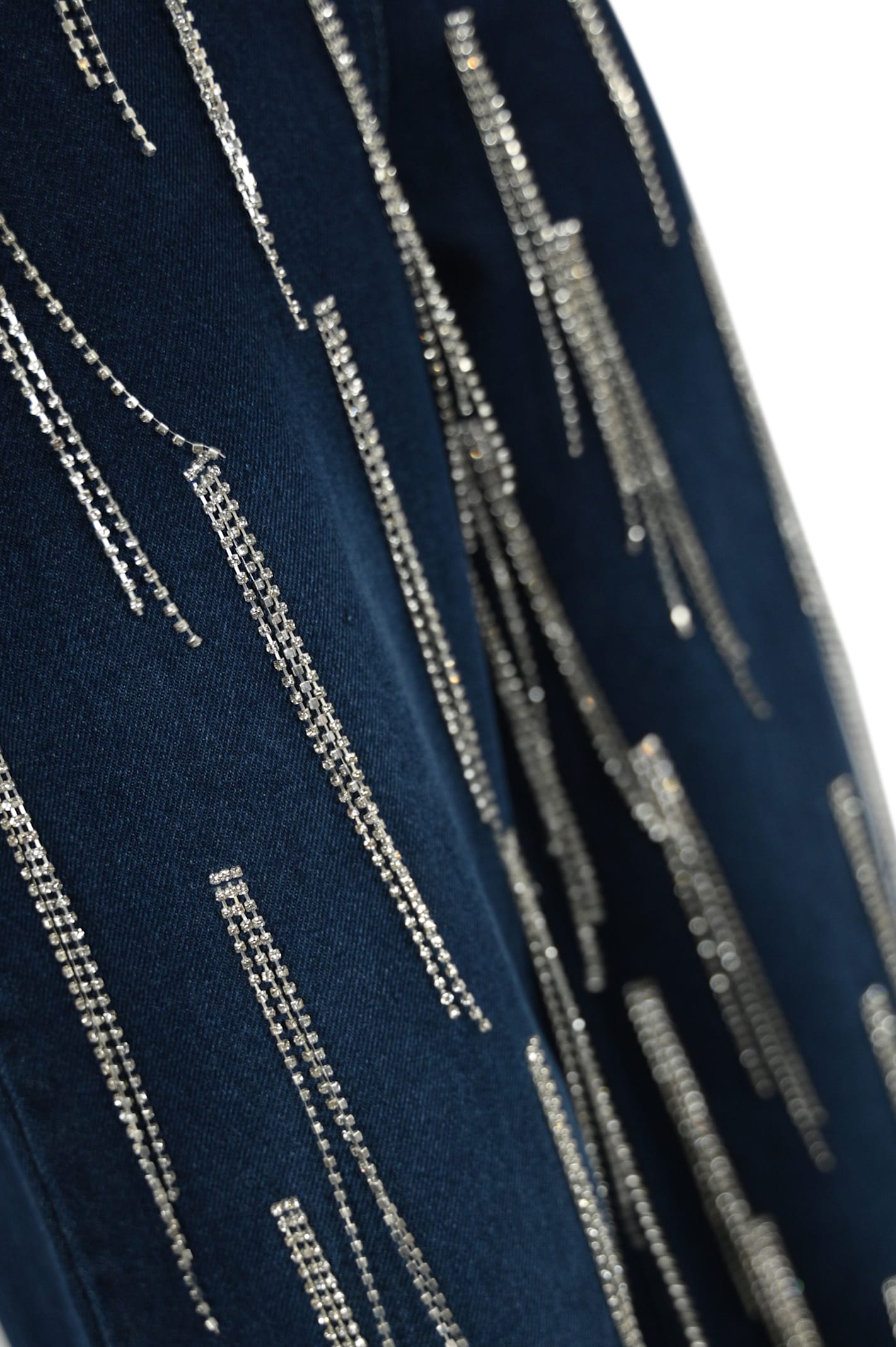 Patrizia Pepe Denim Trousers With Hanging Rhinestones In Blue