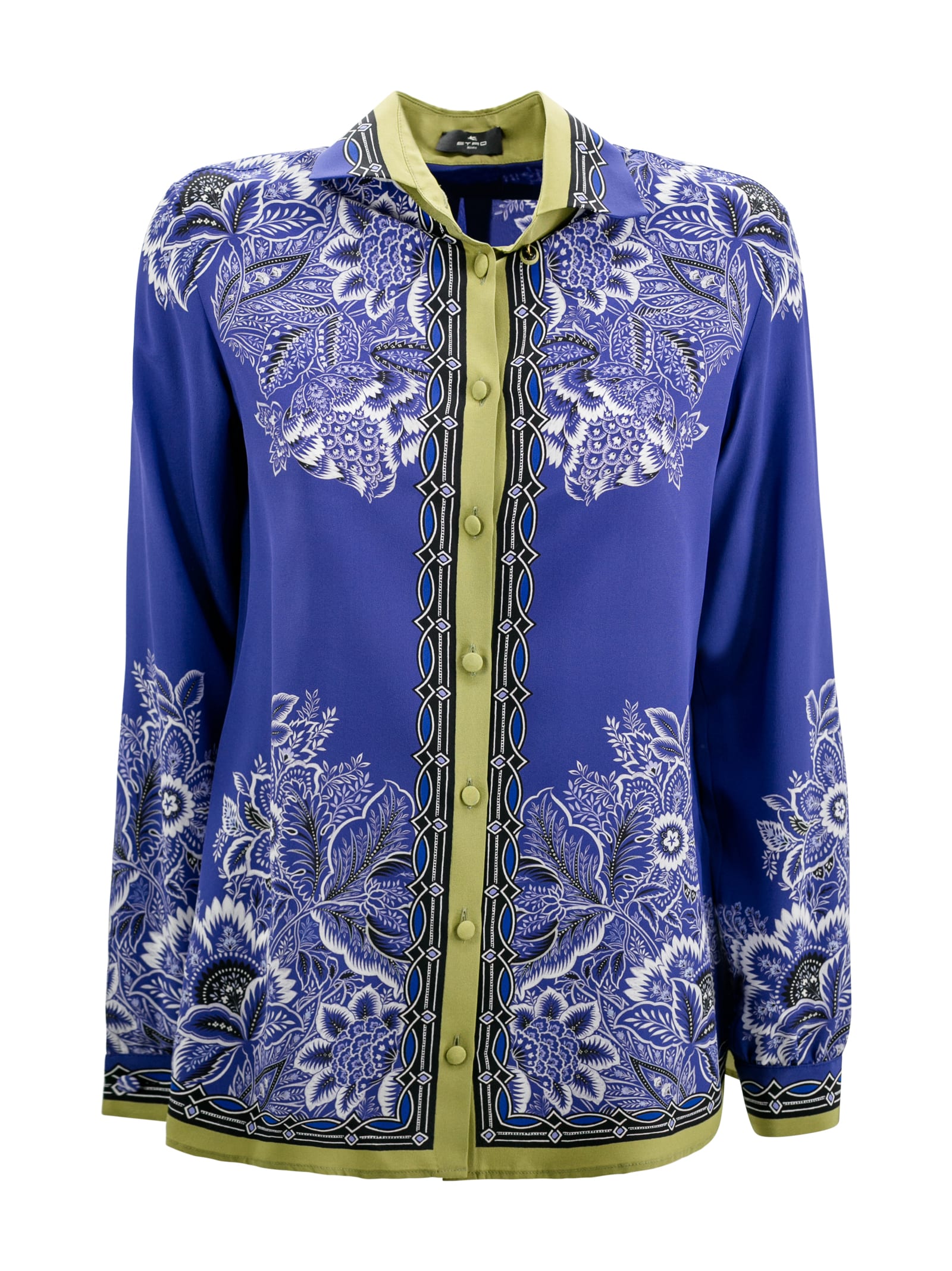 Etro Shirt In Silk Crepe De Chine In Blue
