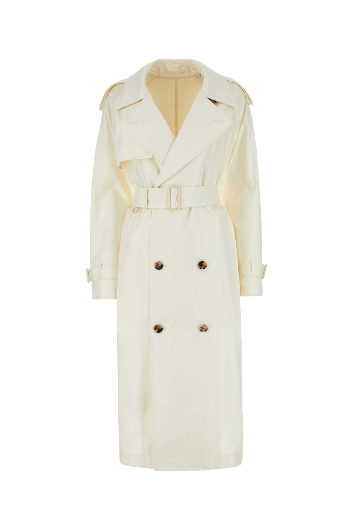 Shop Burberry Ivory Silk Trench Coat In Neutrals