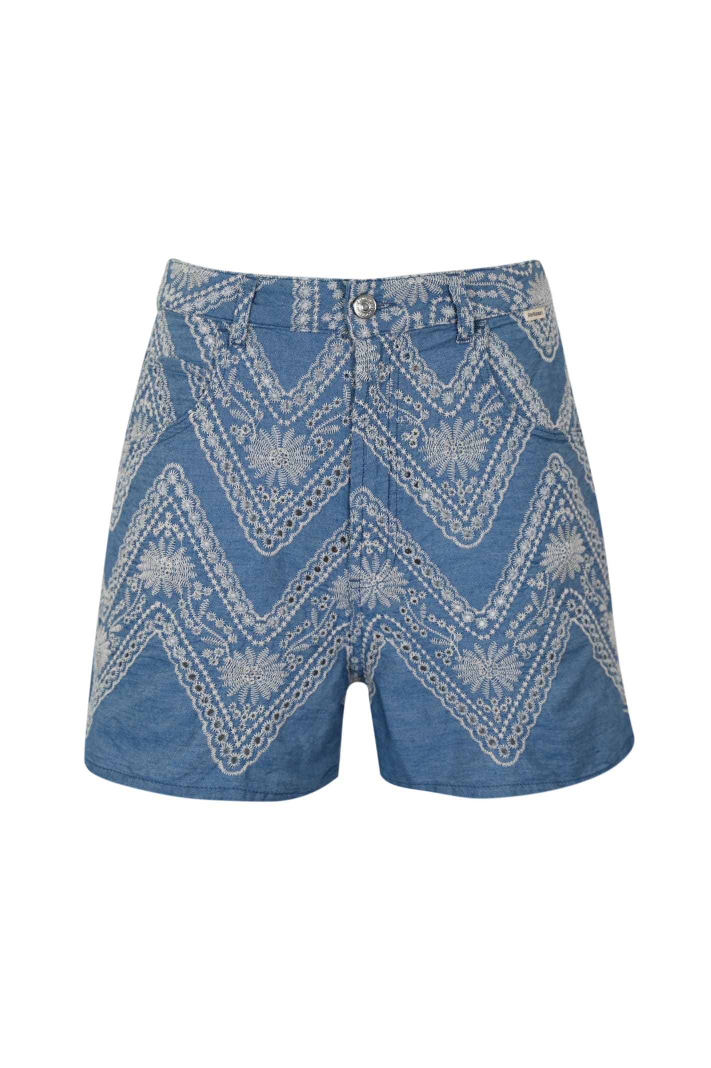 Roy Rogers Old Glory Chambray Embroidery Shorts In Washed Indigo
