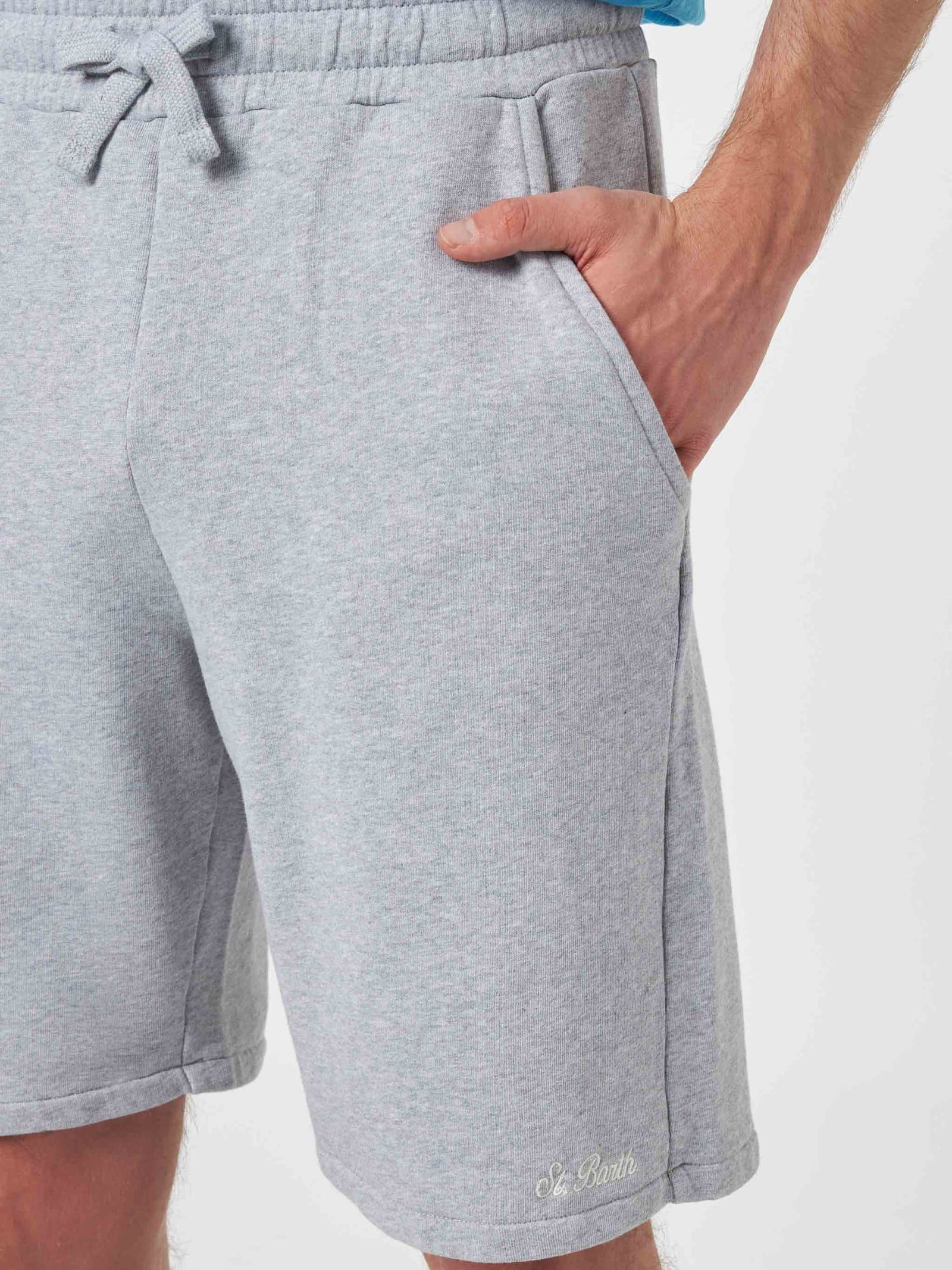 Shop Mc2 Saint Barth Man Mélange Grey Cotton Fleece Bermuda Shorts Randle