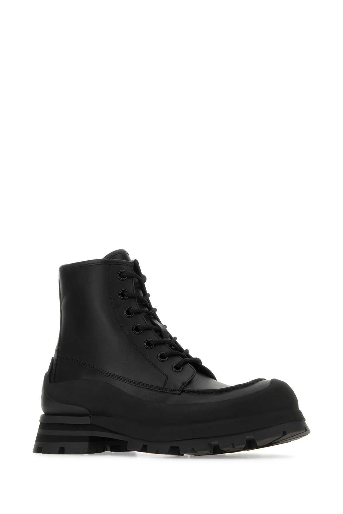 ALEXANDER MCQUEEN BLACK LEATHER WANDER ANKLE BOOTS