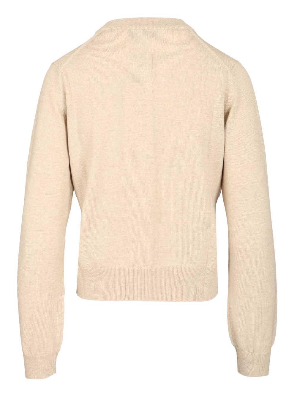 Maison Kitsuné Merino Wool Cardigan Knitwear Beige In Neutral