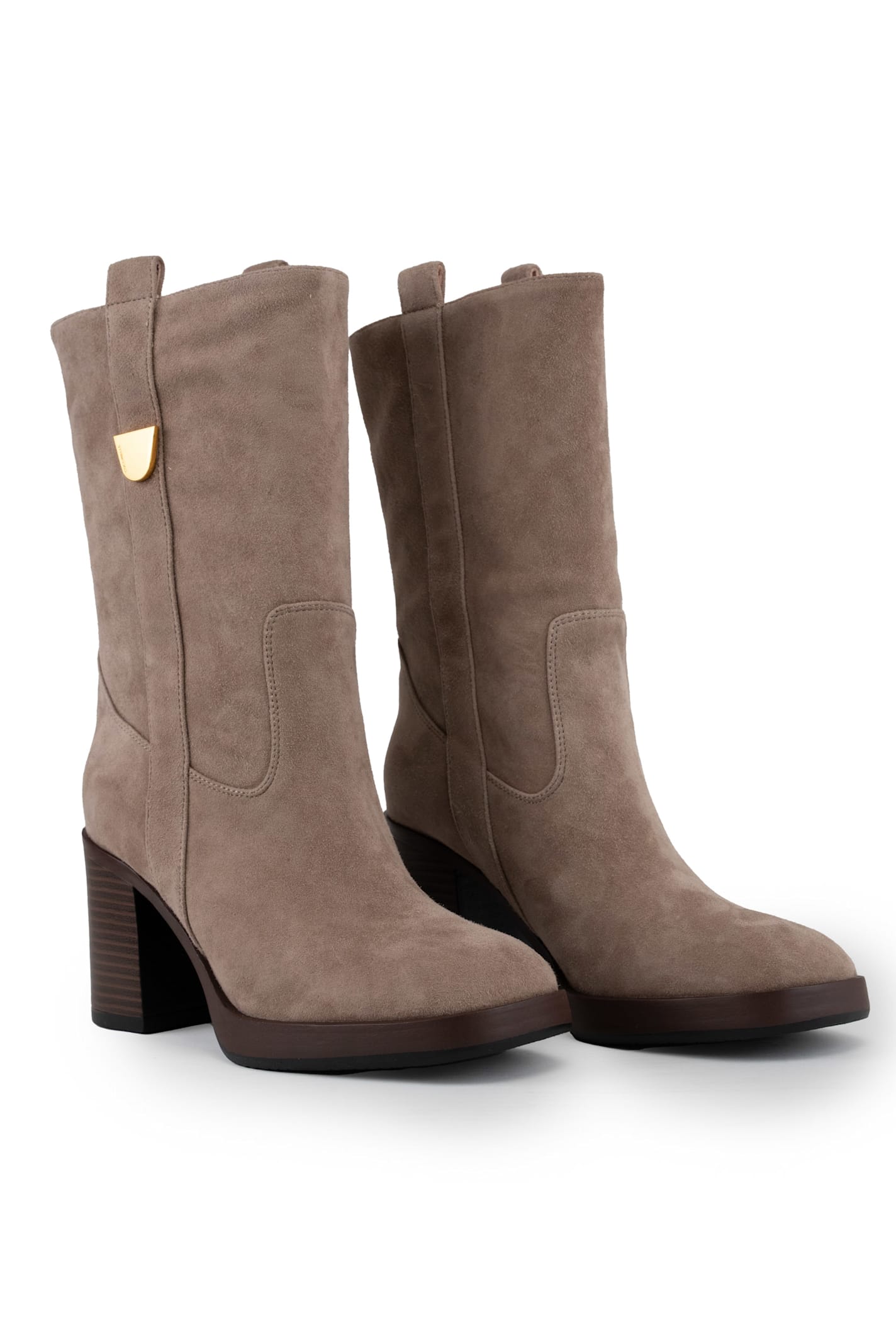 Shop Coccinelle Medium Suede Boot In Warm Taupe