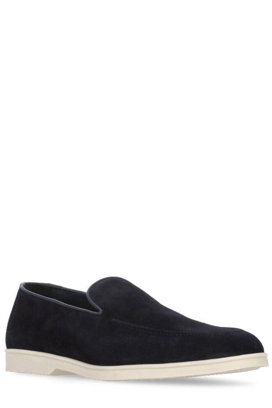 Doucal's Navy Blue Suede Double Monk Strap Loafers Wit