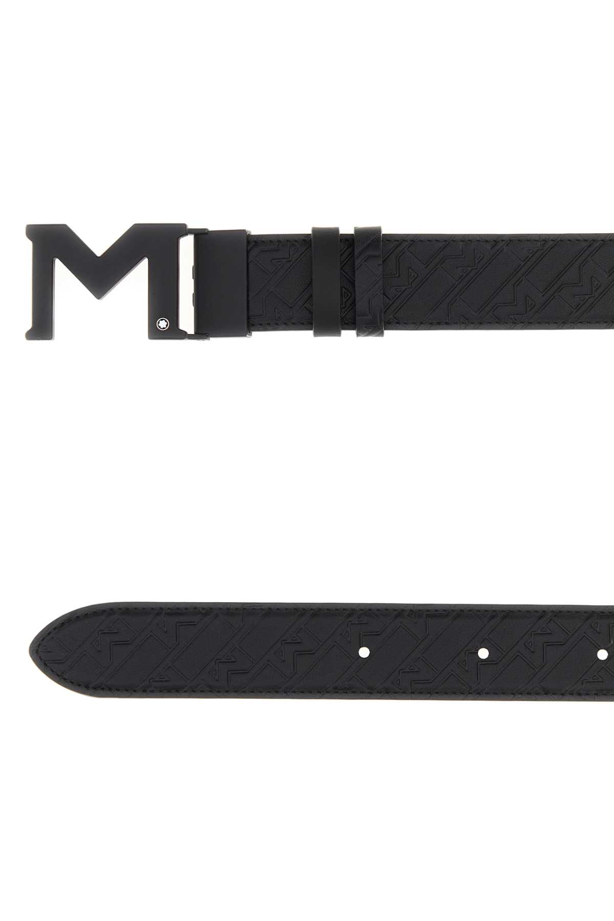 Montblanc Reversible Leather Belt Adjustable Length Embossed Pattern In Black