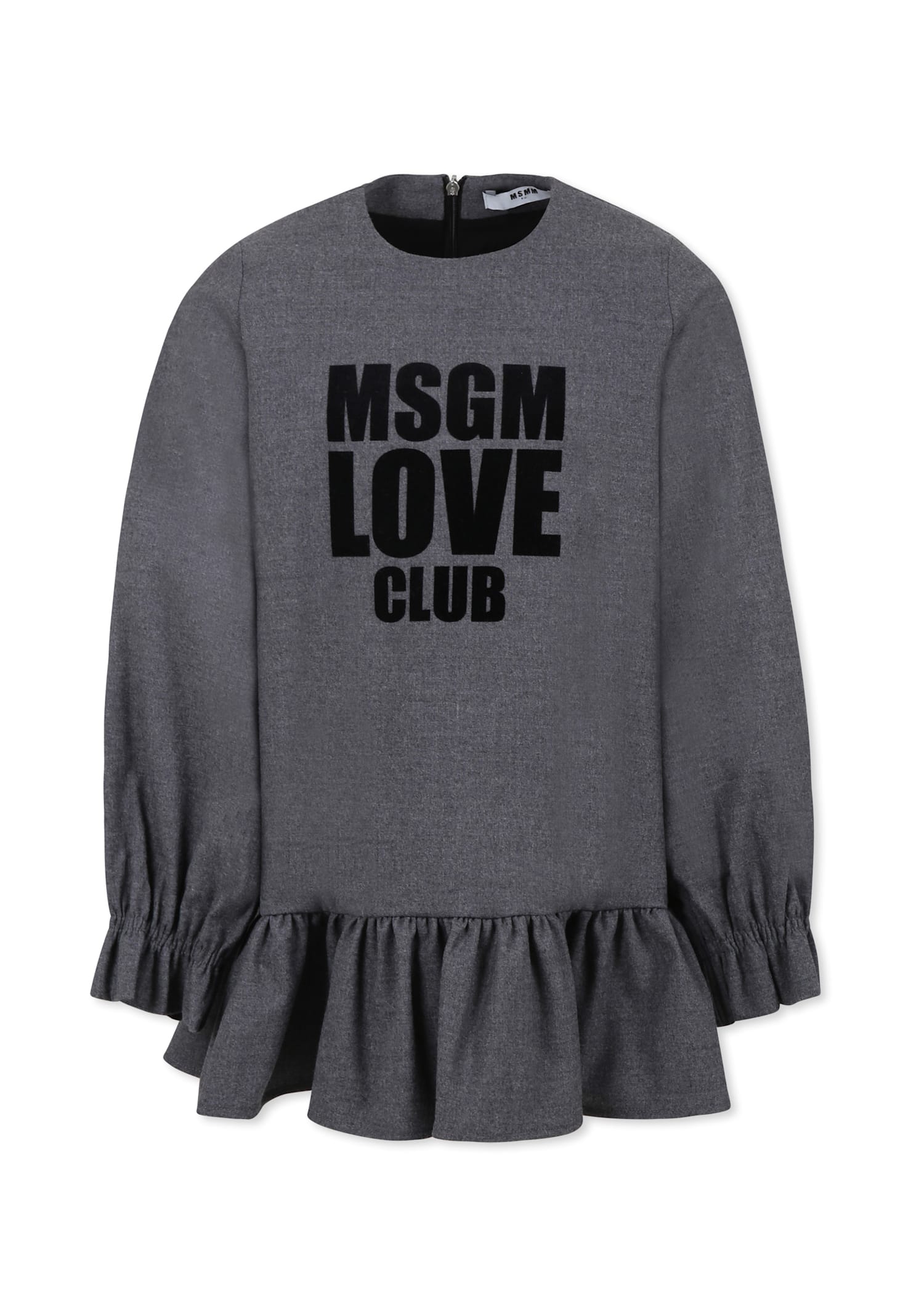 Msgm Logo-print Ruffled Dress In Gray