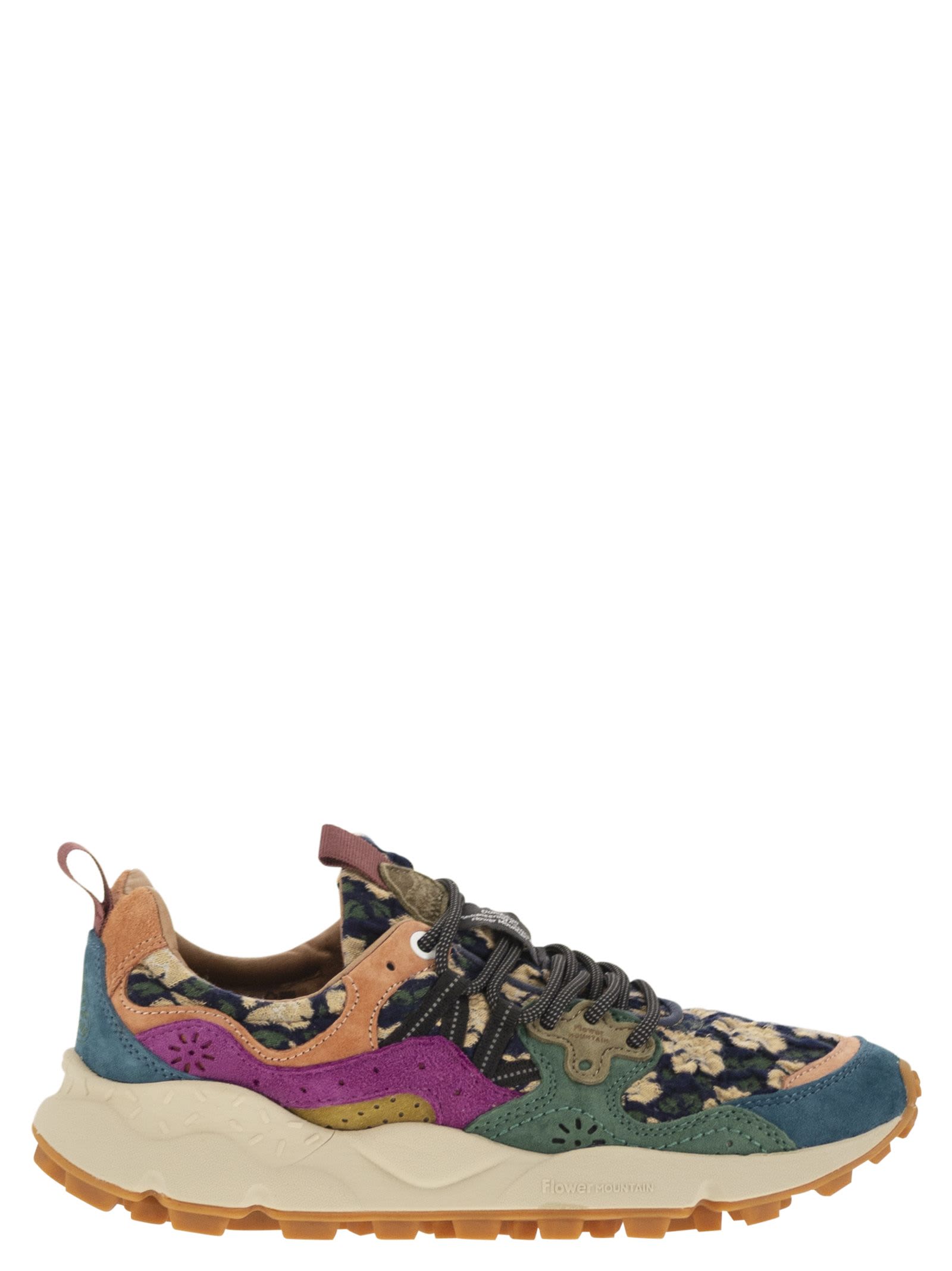 Shop Flower Mountain Yamano 3 - Sneakers In Suede And Technical Fabric In Blue/green