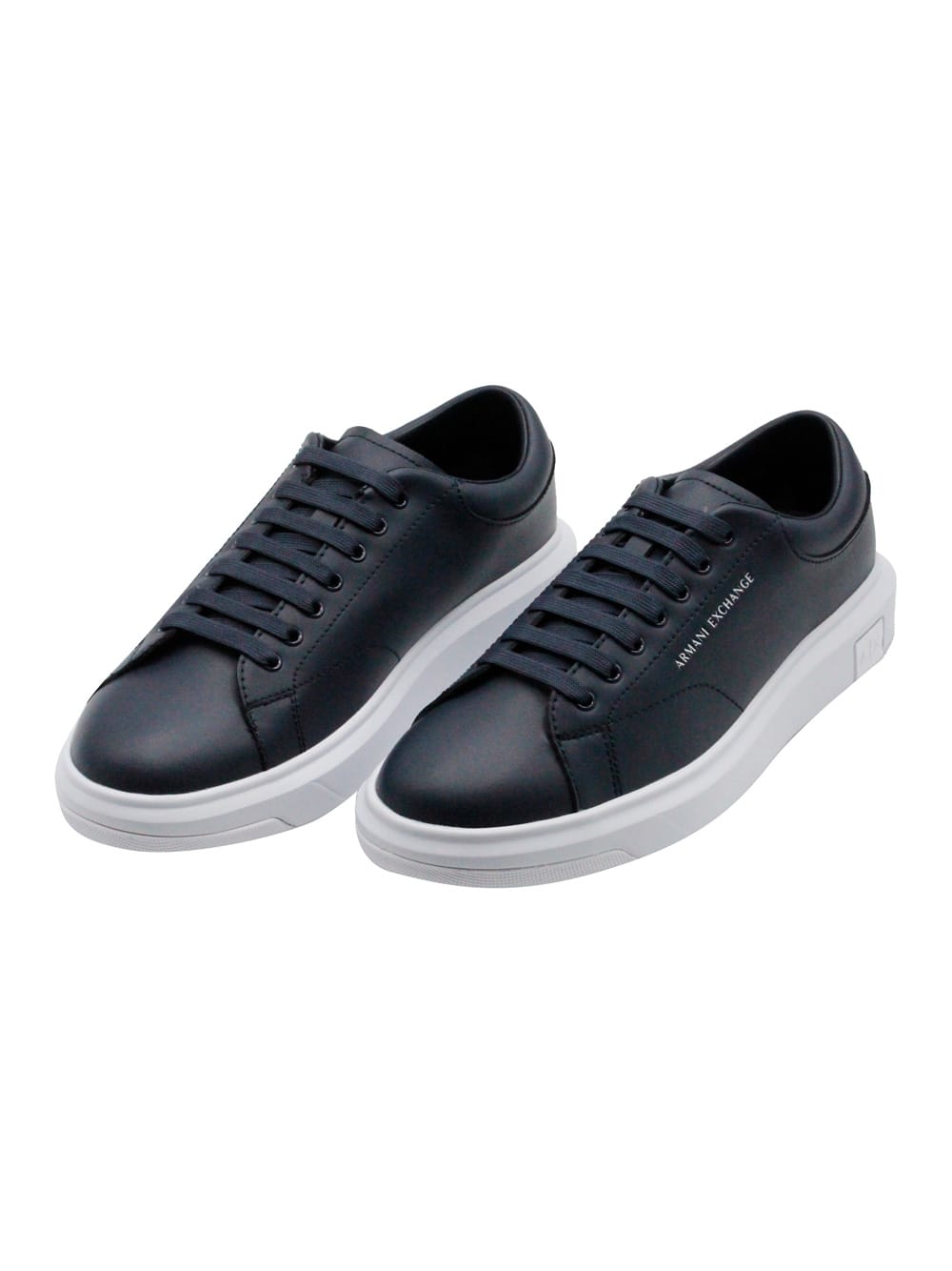 Shop Armani Collezioni Leather Sneakers With Matching Box Sole And Lace Closure. Small Logo On The Tongue And Back In Blu