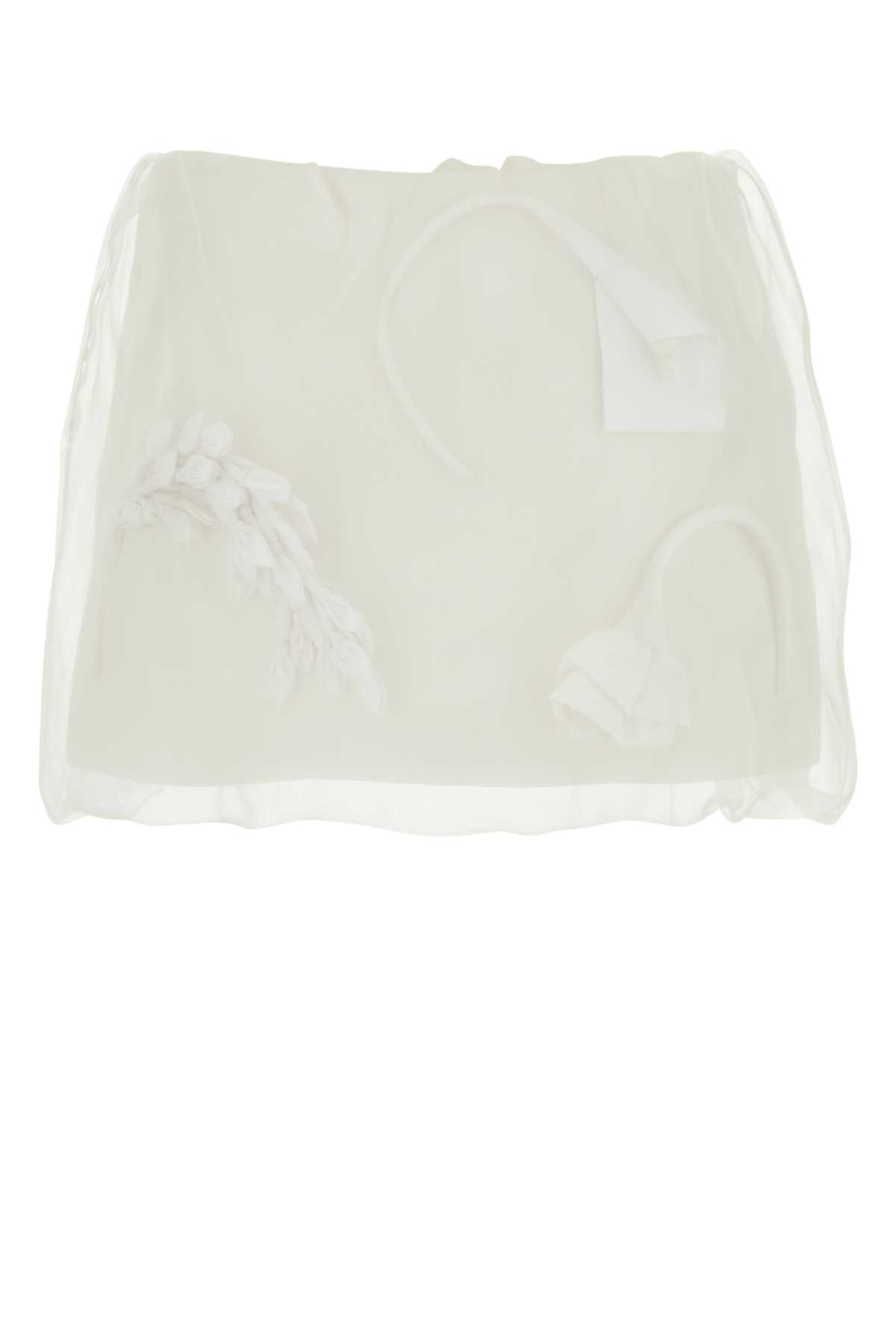 Shop Prada White Satin And Organza Mini Skirt