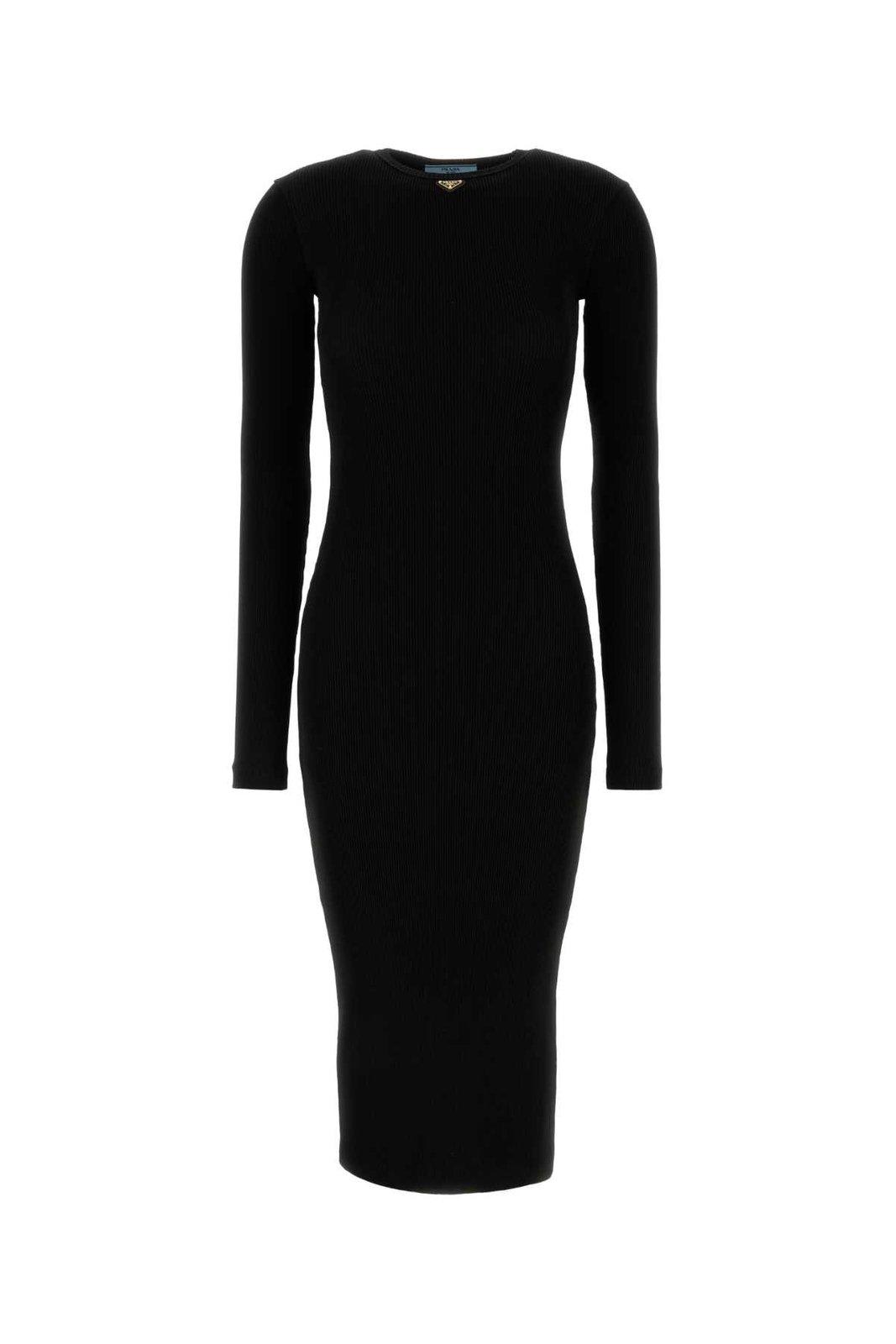 Long-sleeved Ribbed Midi Dress