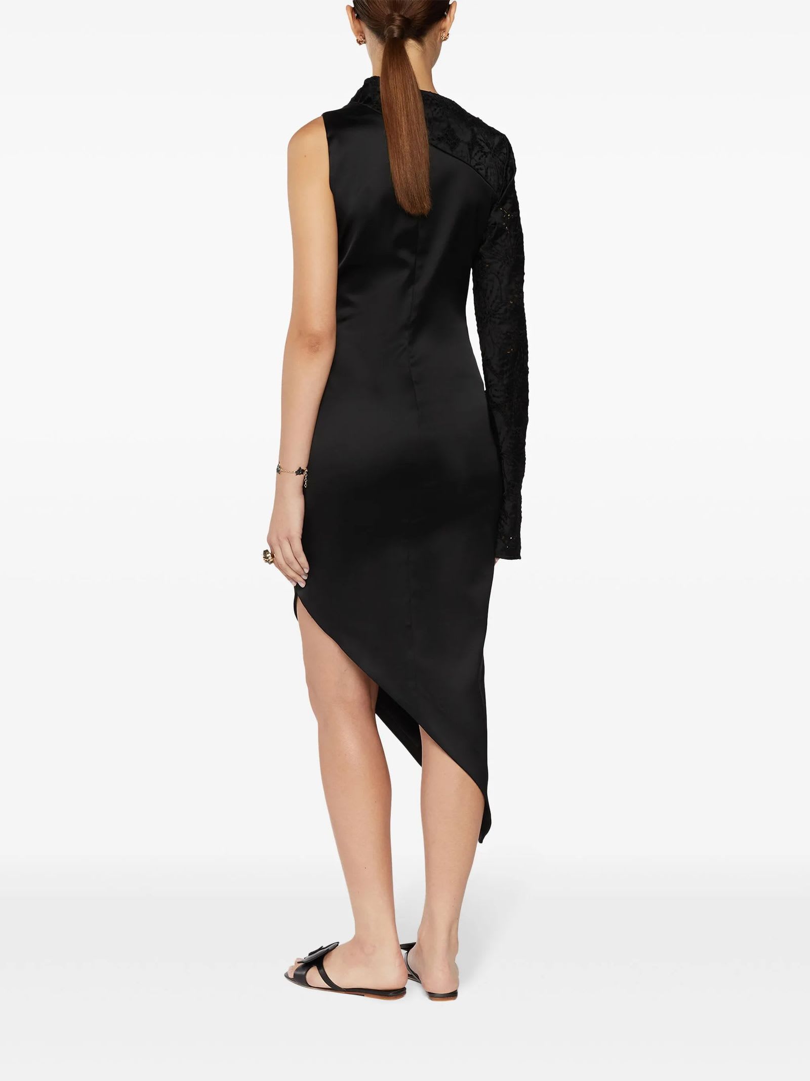 Shop Genny Satin One-shoulder Sheath Dress In Black