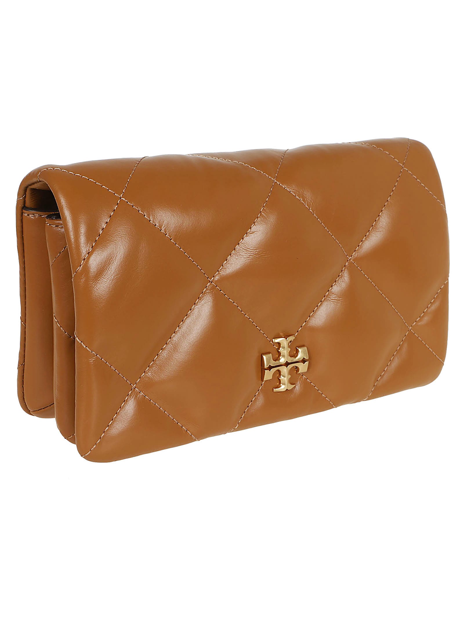 Shop Tory Burch Kira Diamond Quilt Chain Wallet In Tan