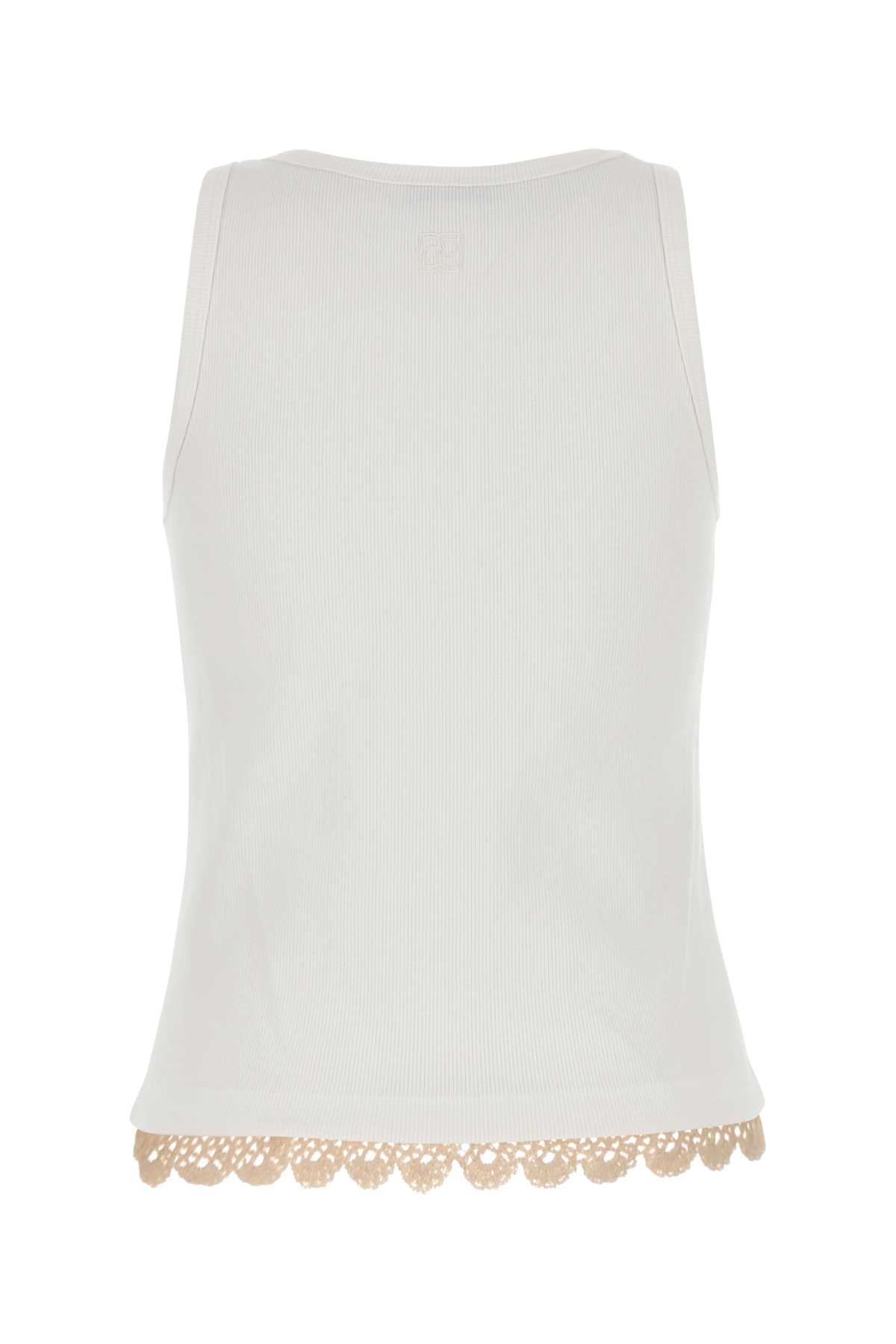 Magda Butrym Lace Trim Ribbed Texture Scoop Neck Top In White