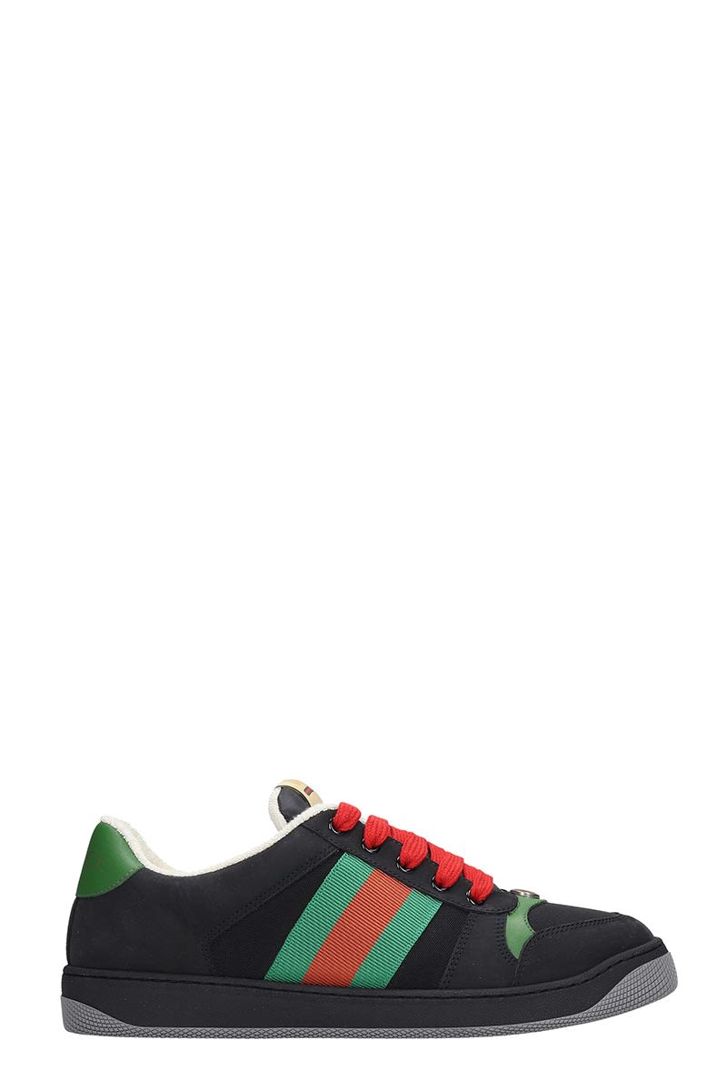 gucci screener sneakers in black leather and fabric,11207126