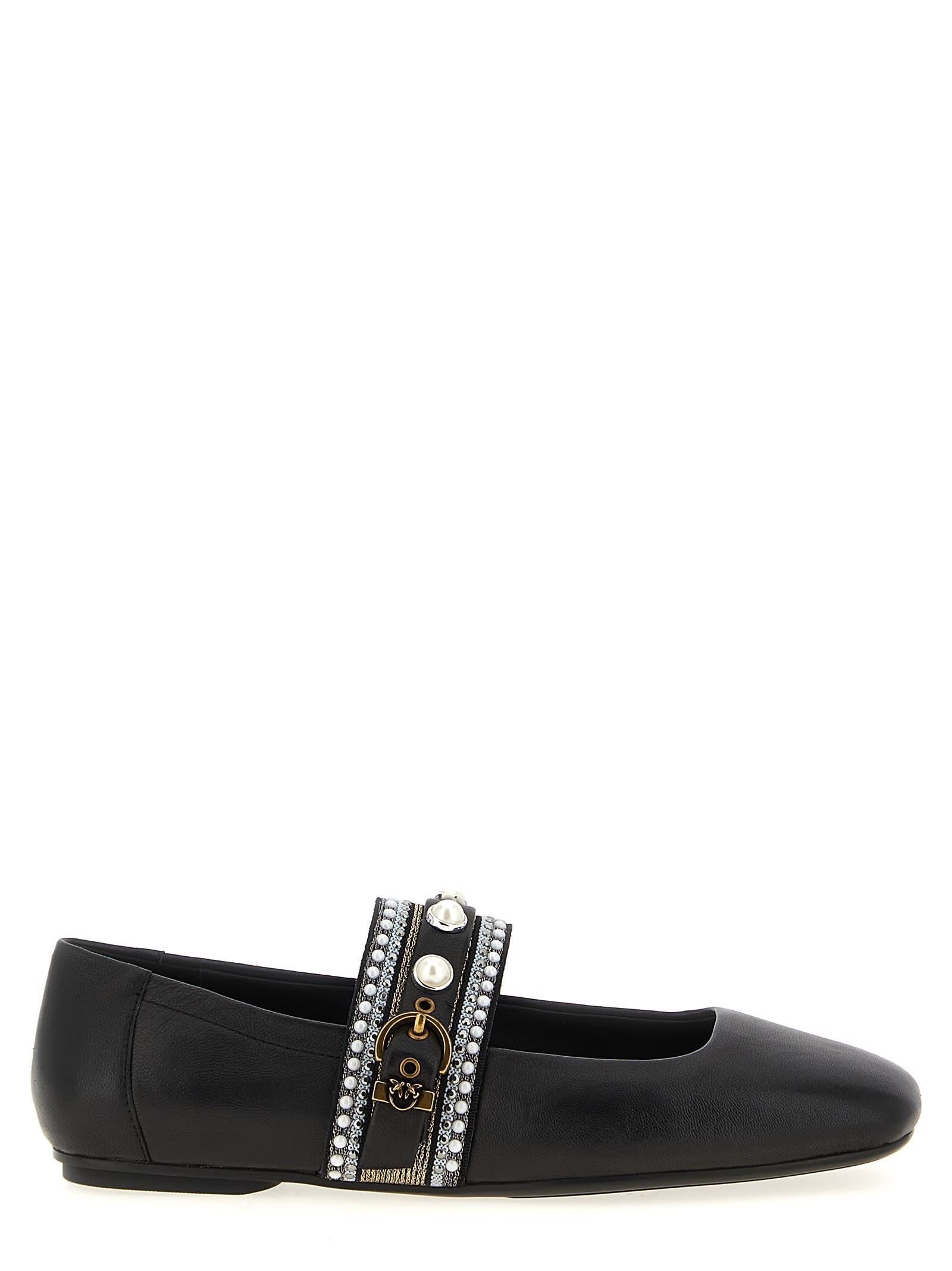 Pinko Embellished-buckle Ballet Flats In Black