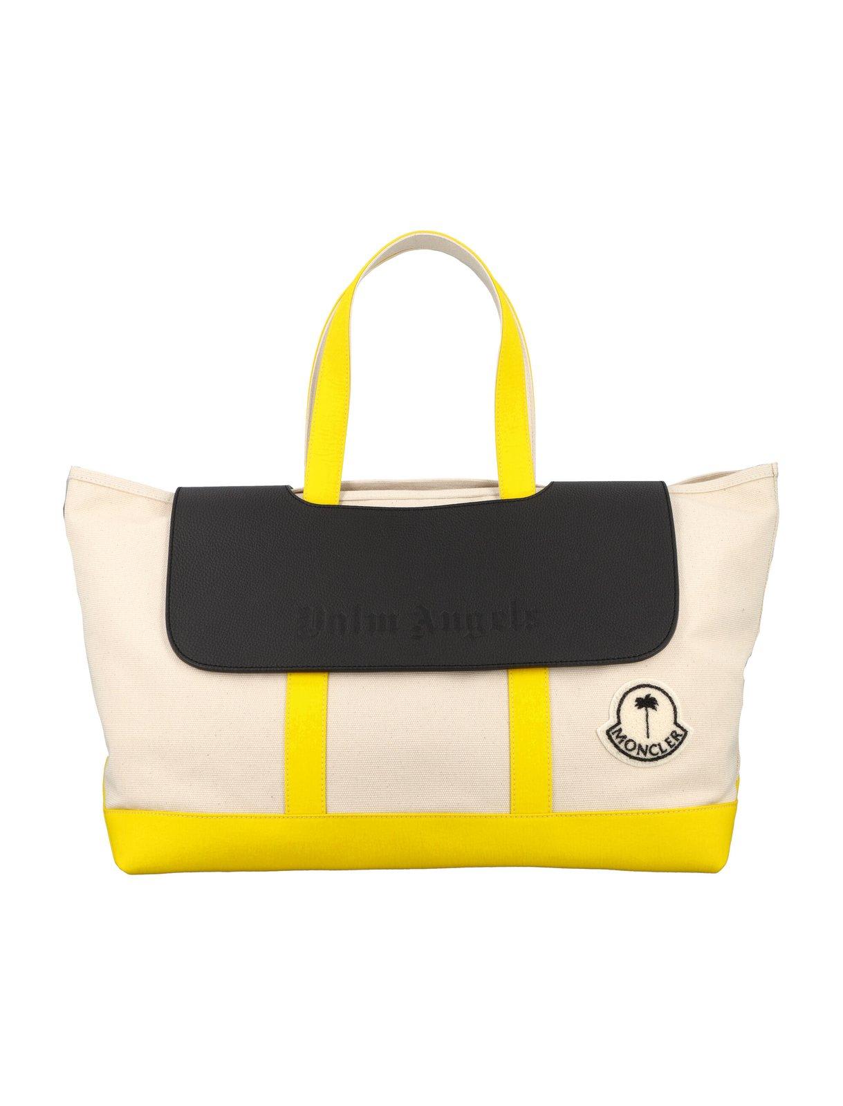 Shop Moncler Genius Moncler X Palm Angels Logo Patch Top Handle Bag In Bianco