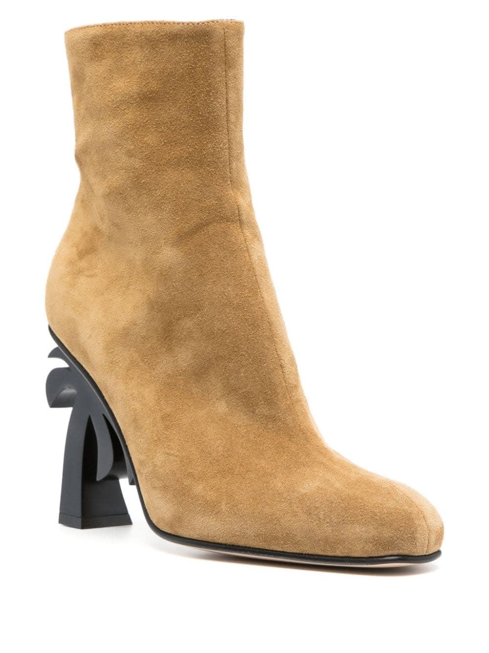 Shop Palm Angels Beige Suede Ankle Boots With Palm Heel In Brown