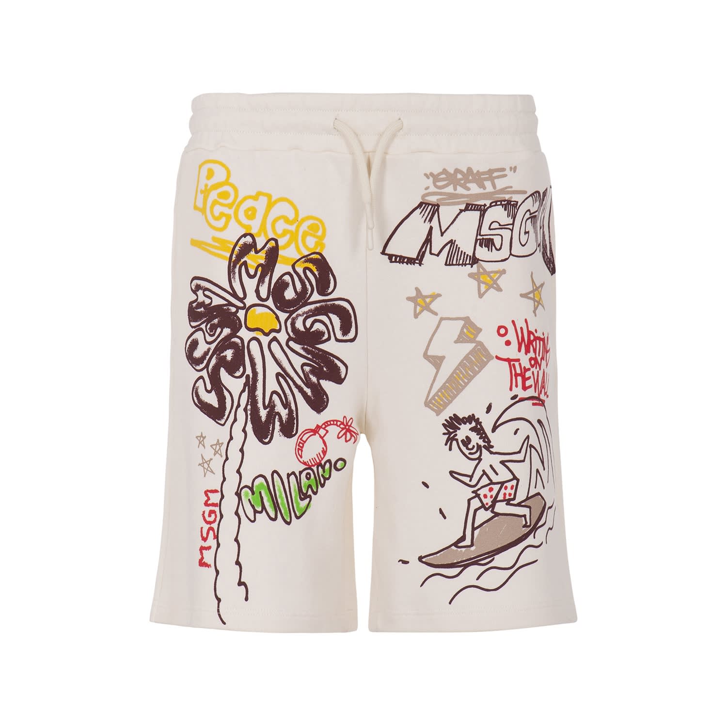 Shop Msgm Bermuda Shorts With Print In Crema