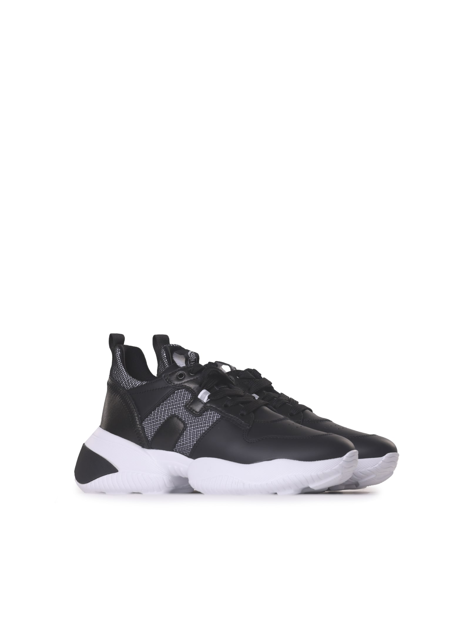 Shop Hogan Interaction Sneakers In Leather In Black
